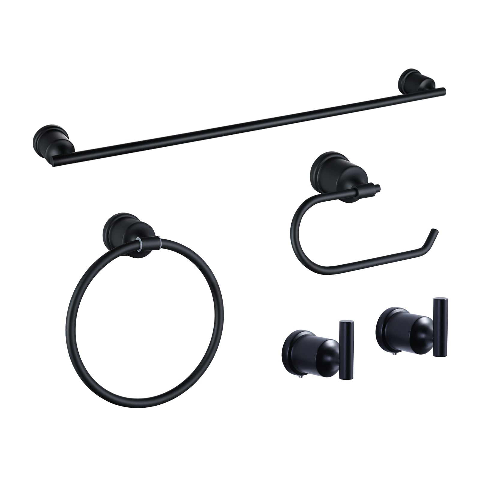Set de Hardware para Baño Decorativo en Negro de 5 Piezas - Incluye Barra de Toallas, Porta Papel Higiénico, Anilla para Toalla y Gancho para Batas WOWOW 4030501B