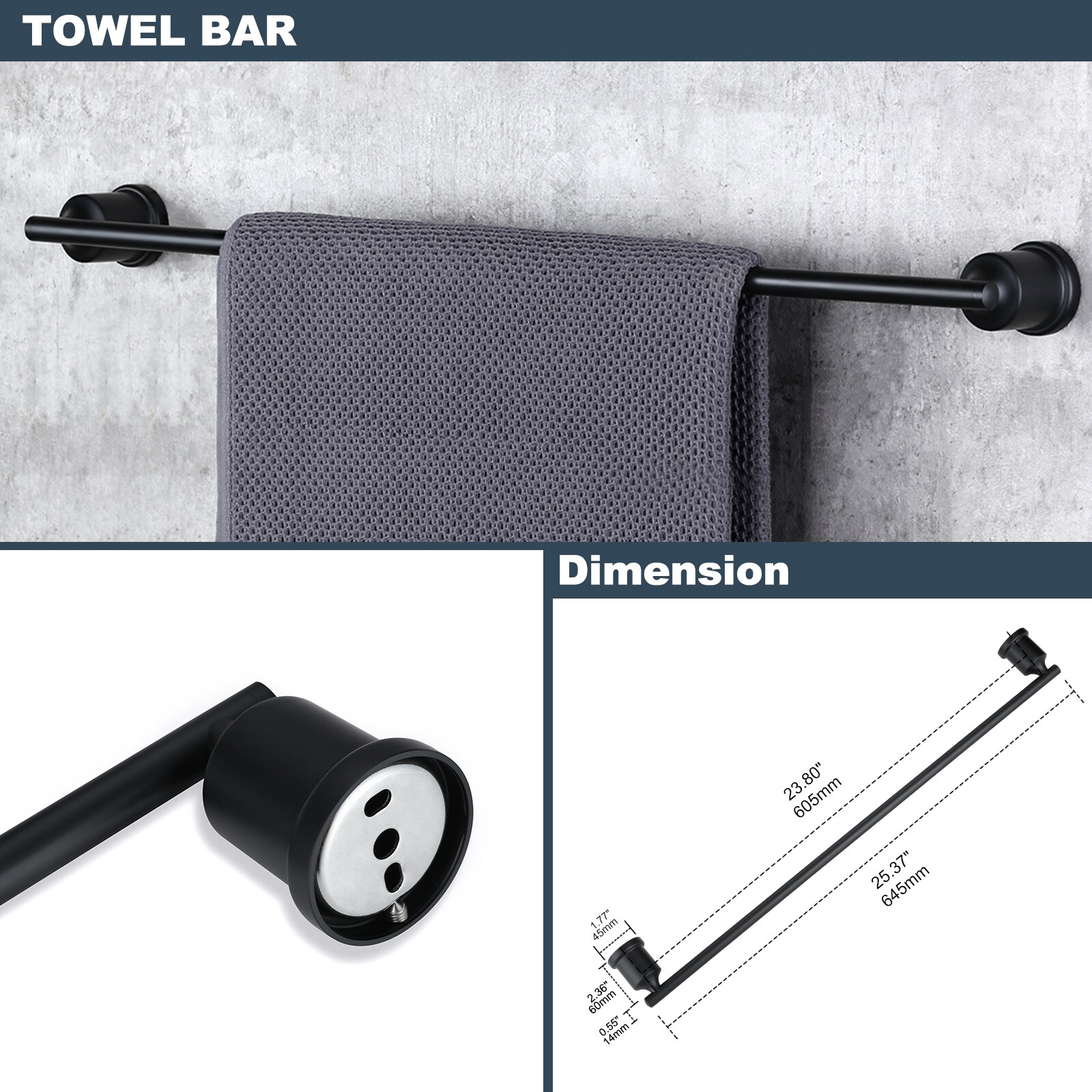 Set de Hardware para Baño Decorativo en Negro de 5 Piezas - Incluye Barra de Toallas, Porta Papel Higiénico, Anilla para Toalla y Gancho para Batas WOWOW 4030501B