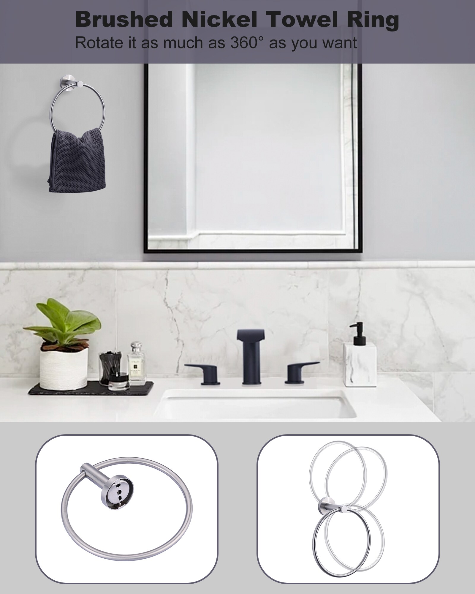 Juego de 3 piezas de accesorios para baño en níquel cepillado - Portarrollos de papel higiénico, argolla para toalla y gancho para bata incluidos 410163