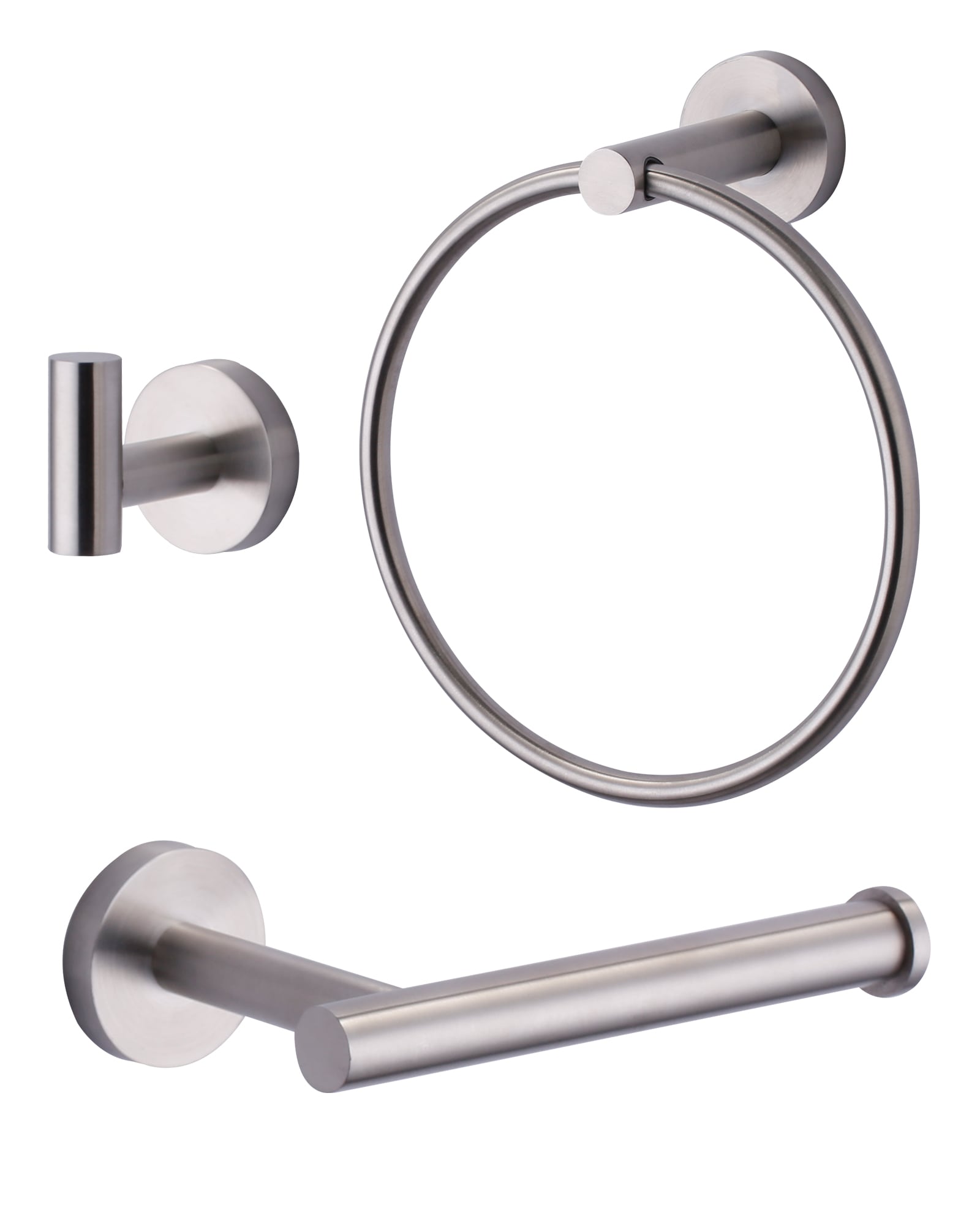 Juego de 3 piezas de accesorios para baño en níquel cepillado - Portarrollos de papel higiénico, argolla para toalla y gancho para bata incluidos 410163