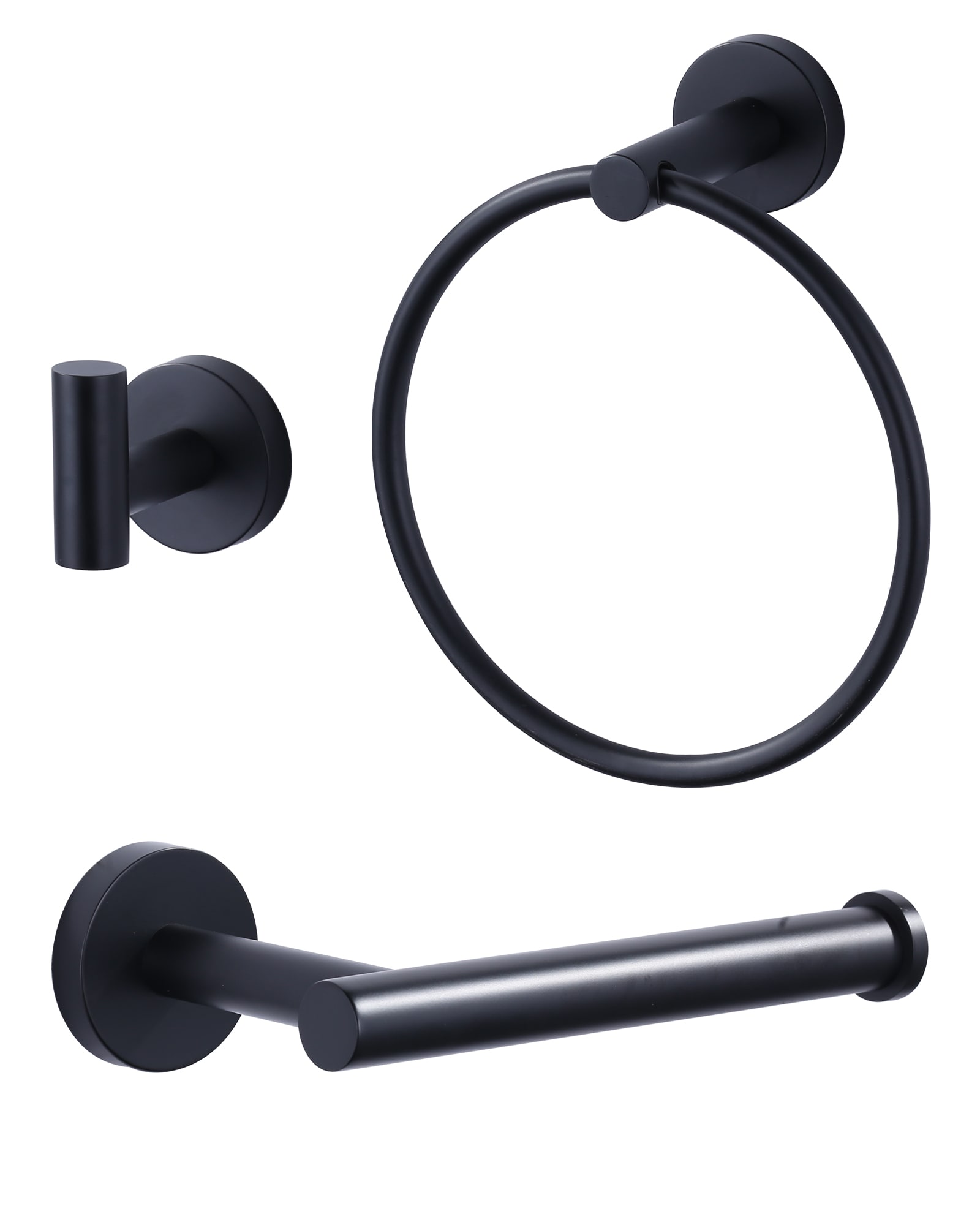 Juego de accesorios de baño decorativos en acabado mate negro de 3 piezas WOWOW - Incluye portarrollos de papel, toallero y gancho para batas