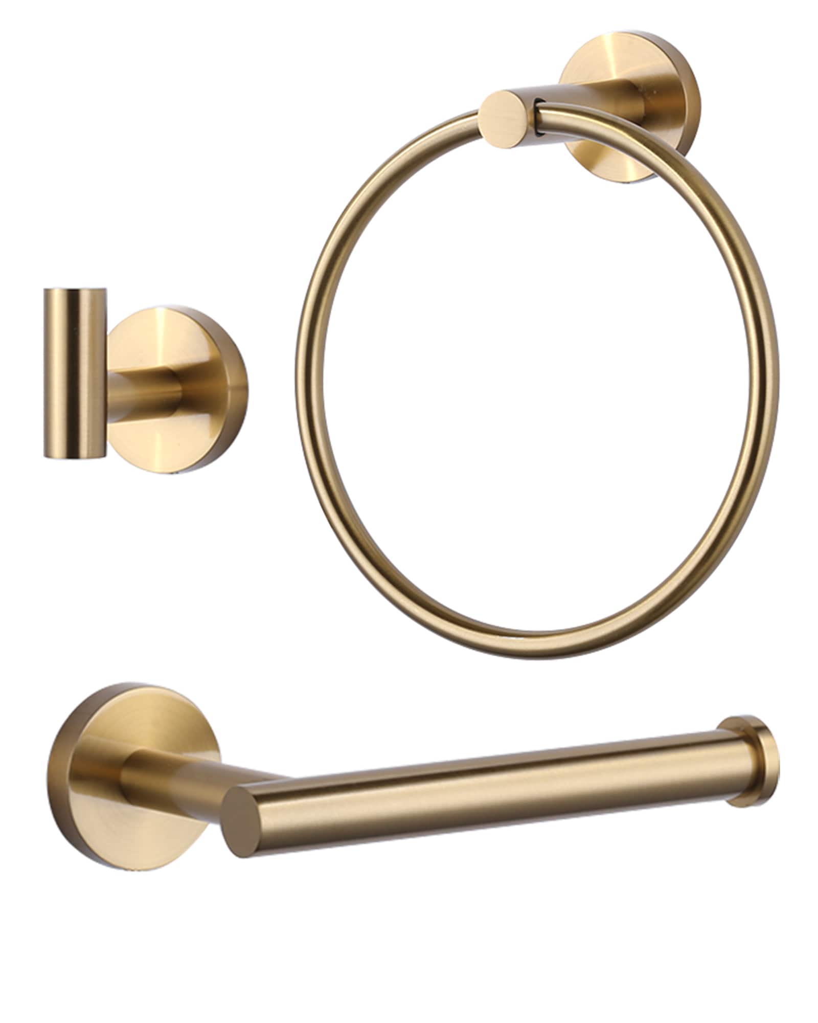 Juego de accesorios para baño en tono dorado cepillado de 3 piezas WOWOW: Portarrollos de papel higiénico, argolla para toalla y gancho para batas incluidos 410163G