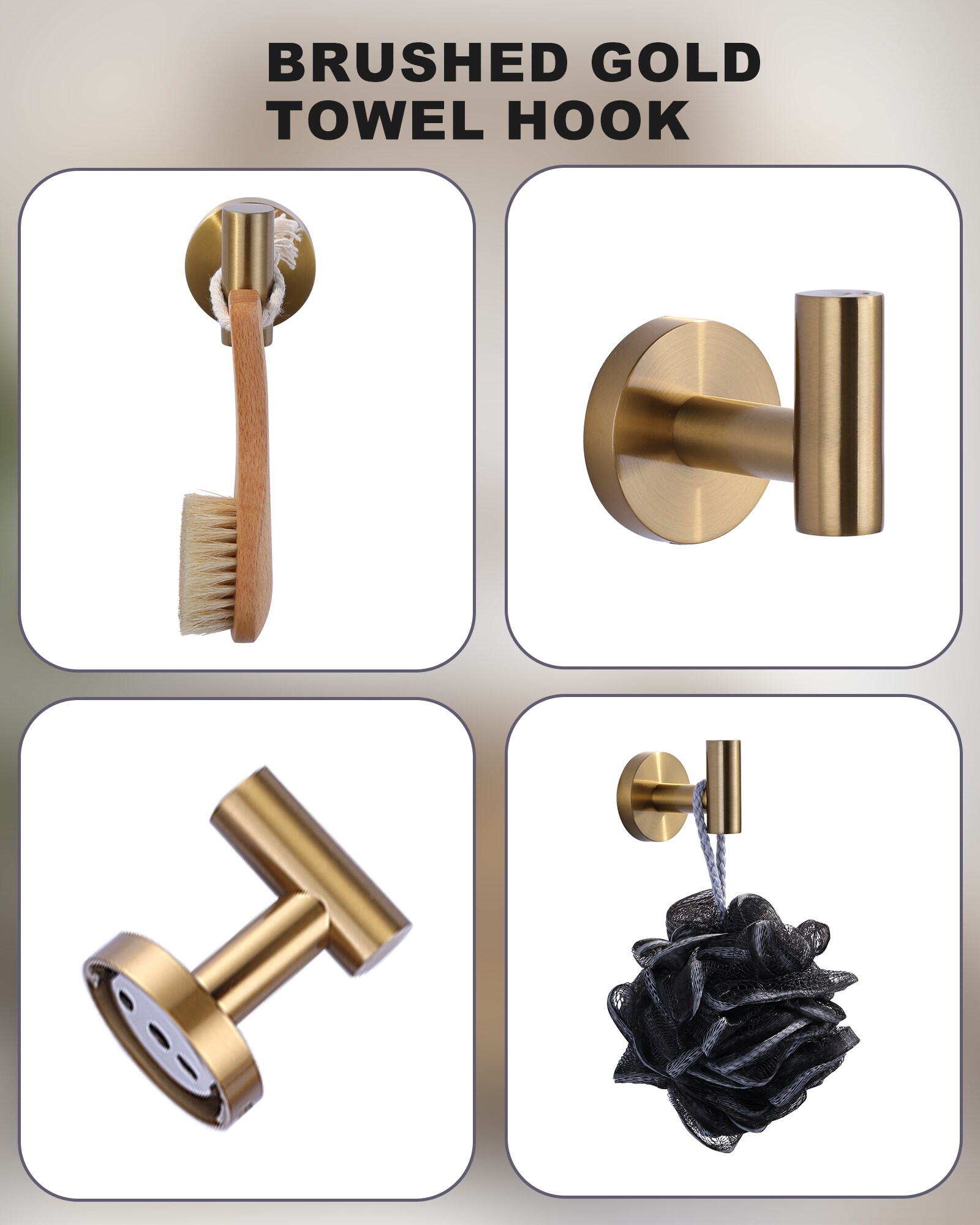 Juego de accesorios para baño en tono dorado cepillado de 3 piezas WOWOW: Portarrollos de papel higiénico, argolla para toalla y gancho para batas incluidos 410163G