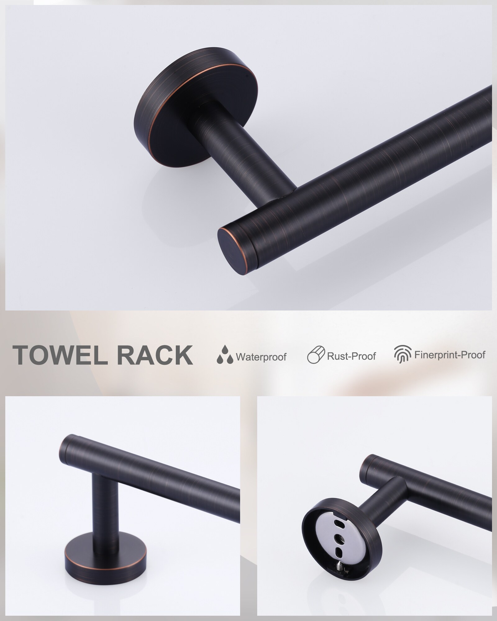 Set de Accesorios de Baño Decorativos de Bronce Aceitado de 3 Piezas WOWOW - Barra de Toallas, Porta Papel Higiénico, Gancho para Batas Incluidos 410013RB