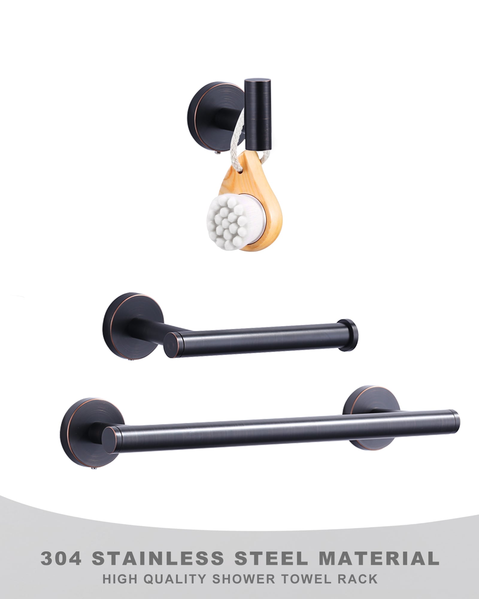 Set de Accesorios de Baño Decorativos de Bronce Aceitado de 3 Piezas WOWOW - Barra de Toallas, Porta Papel Higiénico, Gancho para Batas Incluidos 410013RB