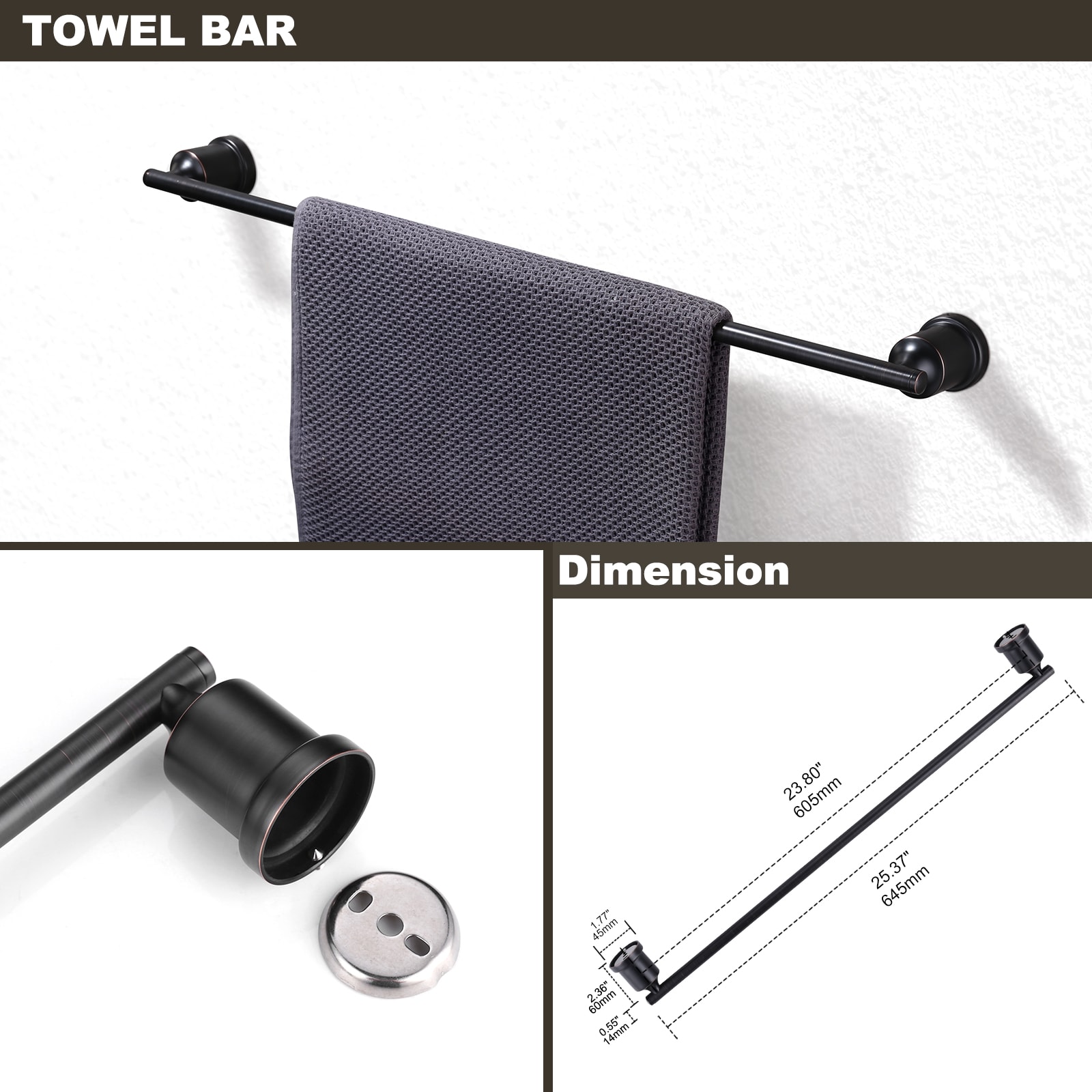 Juego de accesorios de baño decorativos de 5 piezas en bronce envejecido WOWOW - Incluye barra de toalla, porta papel higiénico, anillo de toalla y gancho para batas