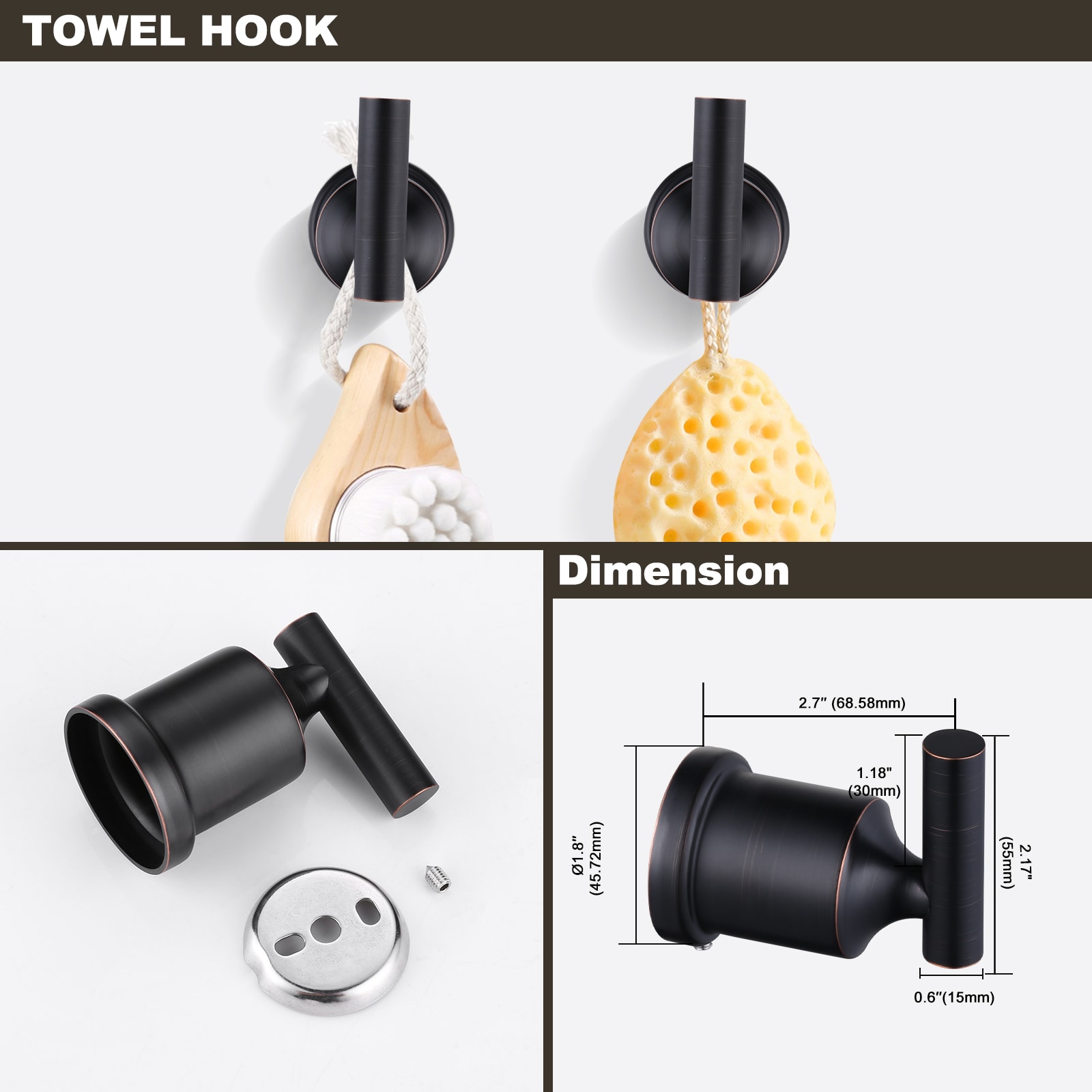 Juego de accesorios de baño decorativos de 5 piezas en bronce envejecido WOWOW - Incluye barra de toalla, porta papel higiénico, anillo de toalla y gancho para batas