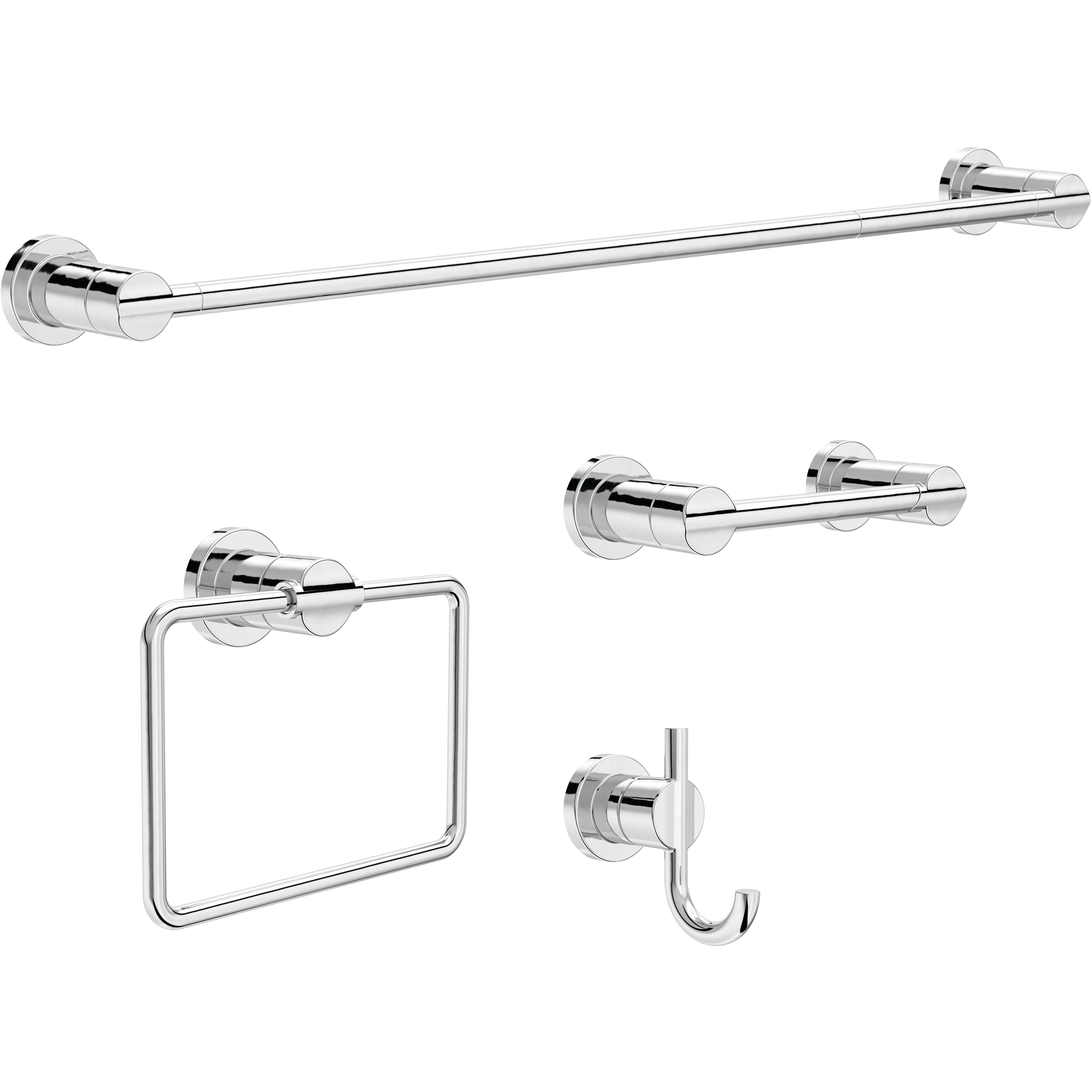 Juego de Accesorios de Baño Decorativos de Cromo Pulido de 4 Piezas Nicoli Delta con Barra de Toallas, Porta Papel Higiénico, Anillo de Toallas y Gancho para Batas incluidos NIC64-PC