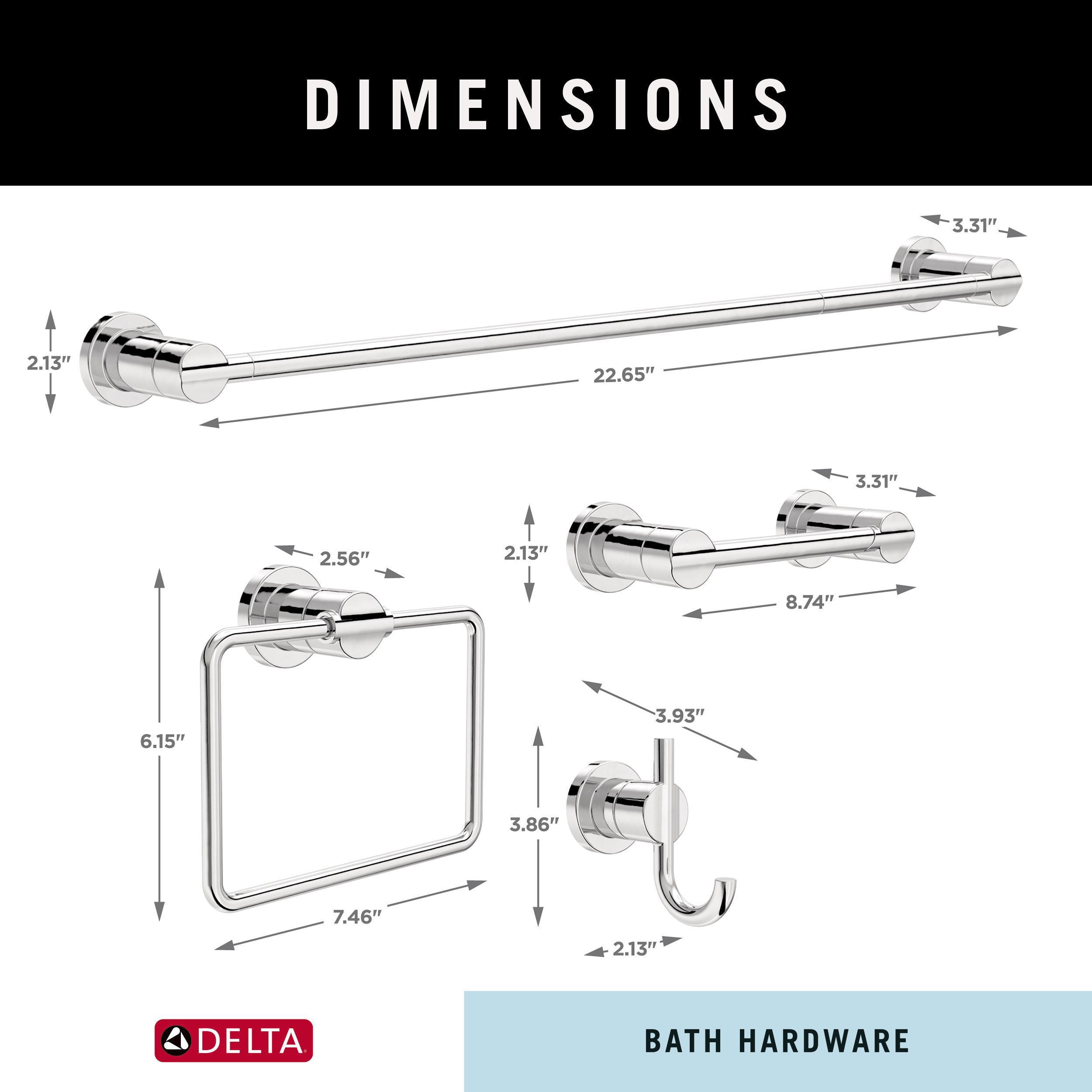 Juego de Accesorios de Baño Decorativos de Cromo Pulido de 4 Piezas Nicoli Delta con Barra de Toallas, Porta Papel Higiénico, Anillo de Toallas y Gancho para Batas incluidos NIC64-PC