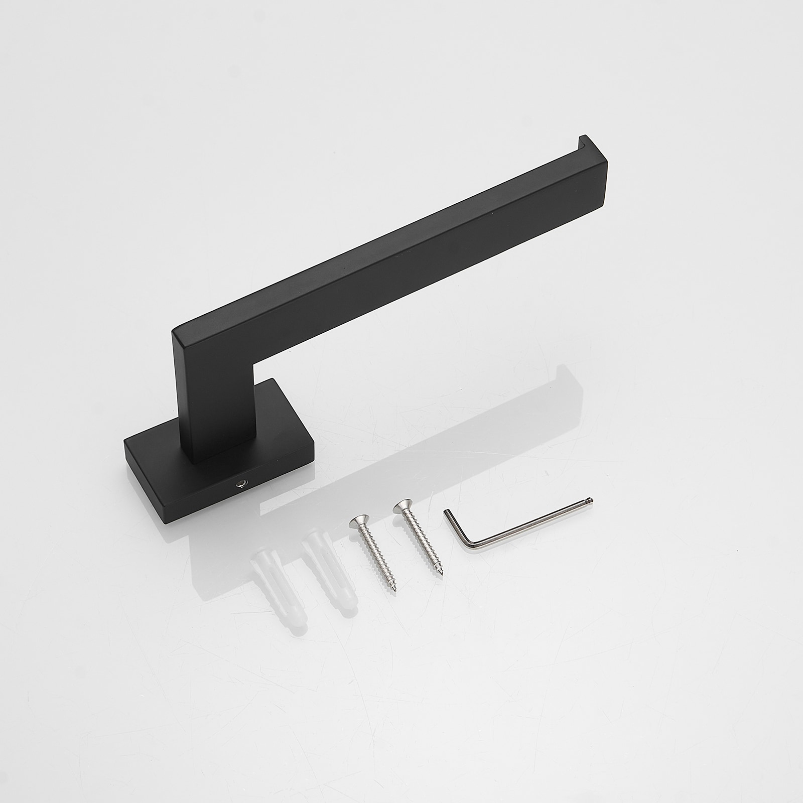 Juego de accesorios de baño decorativos en negro mate de 4 piezas, incluye barra de toallas, portarrollos y gancho para batas A-91014-S-B.