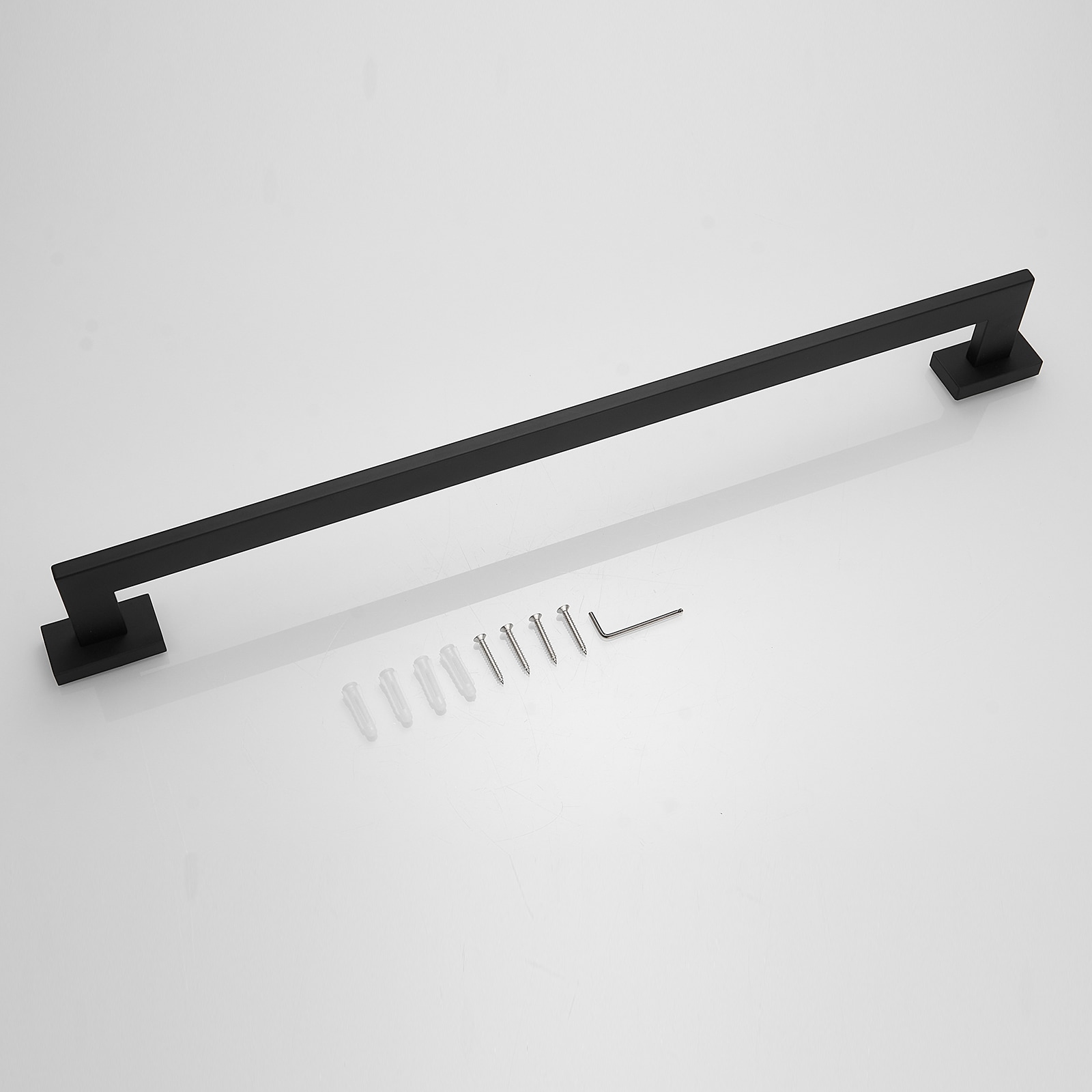Juego de accesorios de baño decorativos en negro mate de 4 piezas, incluye barra de toallas, portarrollos y gancho para batas A-91014-S-B.