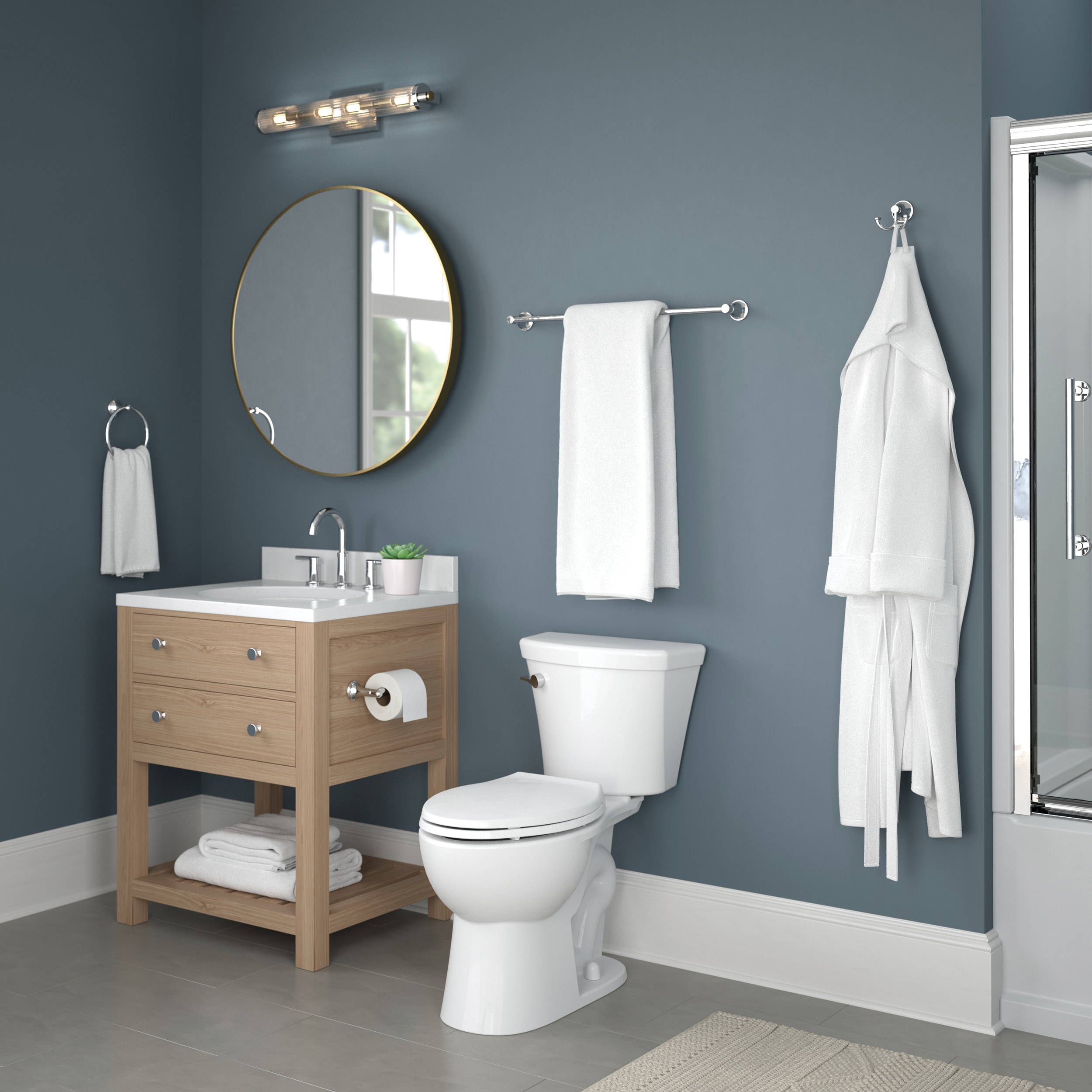 Juego de accesorios de baño decorativos de cromo pulido Woodruff de 4 piezas de Franklin Brass: barra de toalla, portarrollos, argolla para toalla y gancho para bata incluidos (WDRF64-PC)