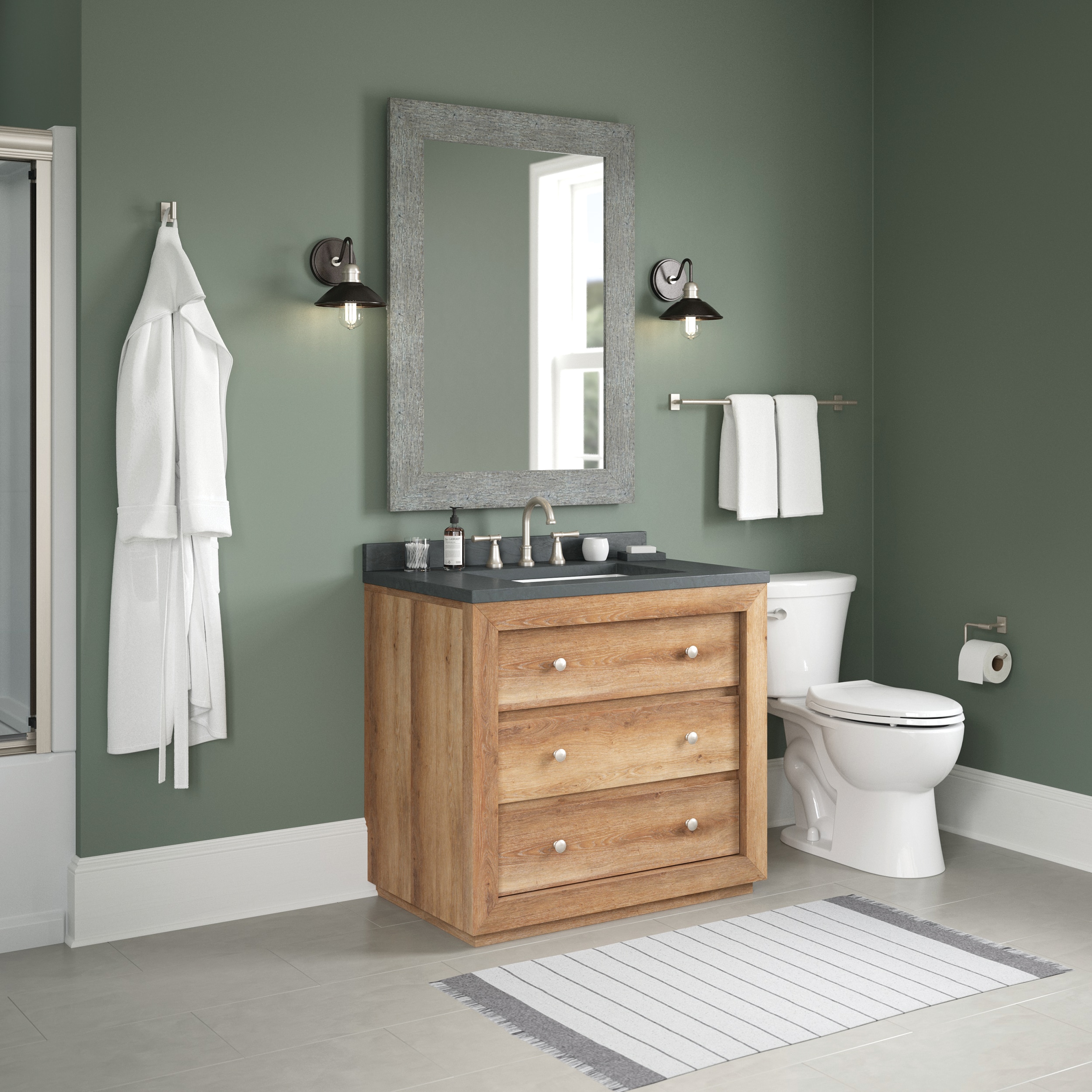Juego de Accesorios de Baño Decorativos Hartwell de Níquel Satinado de 3 Piezas - Barra para Toallas, Anillo para Toallas, Gancho para Batas incluidos HRT63-SN