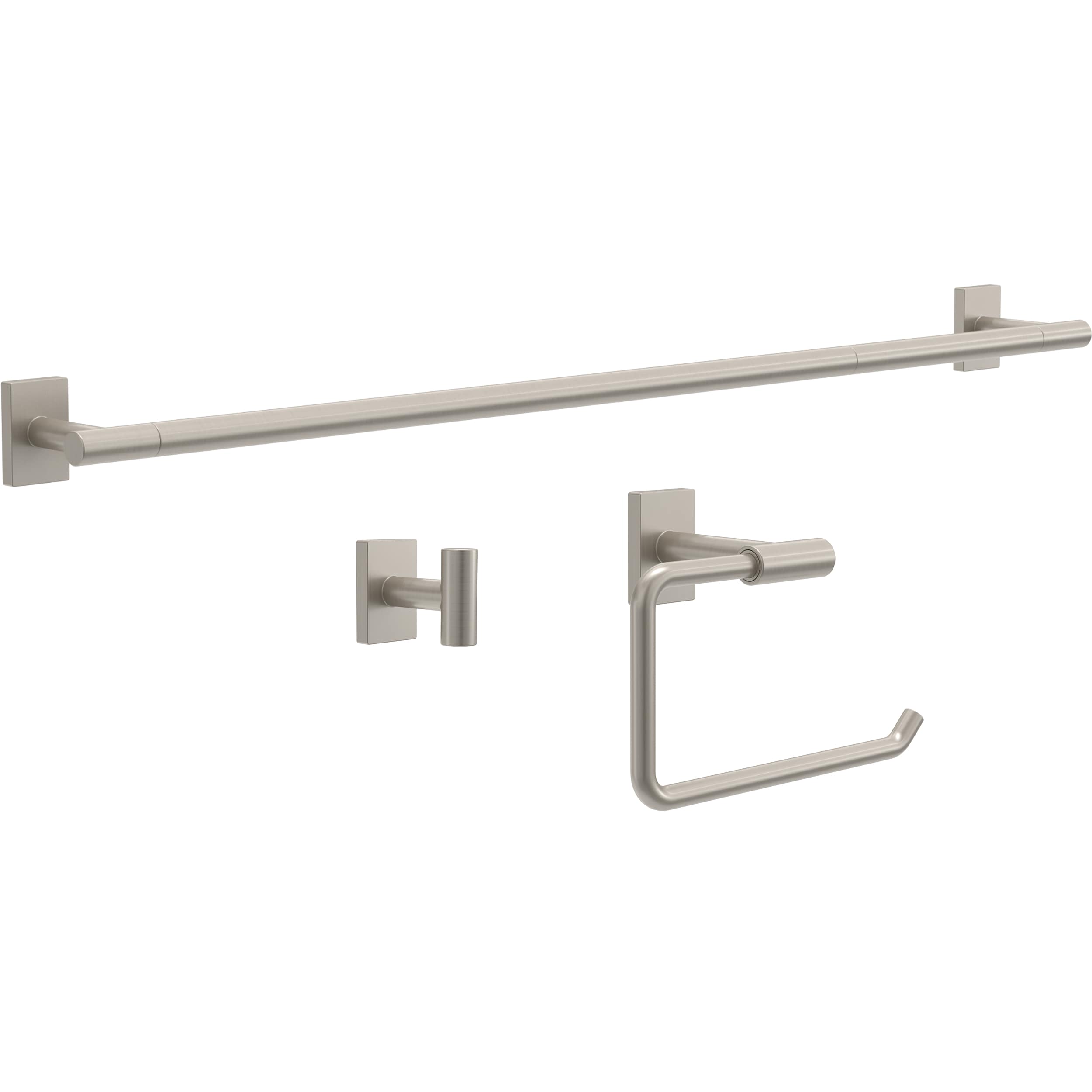 Juego de Accesorios de Baño Decorativos Hartwell de Níquel Satinado de 3 Piezas - Barra para Toallas, Anillo para Toallas, Gancho para Batas incluidos HRT63-SN