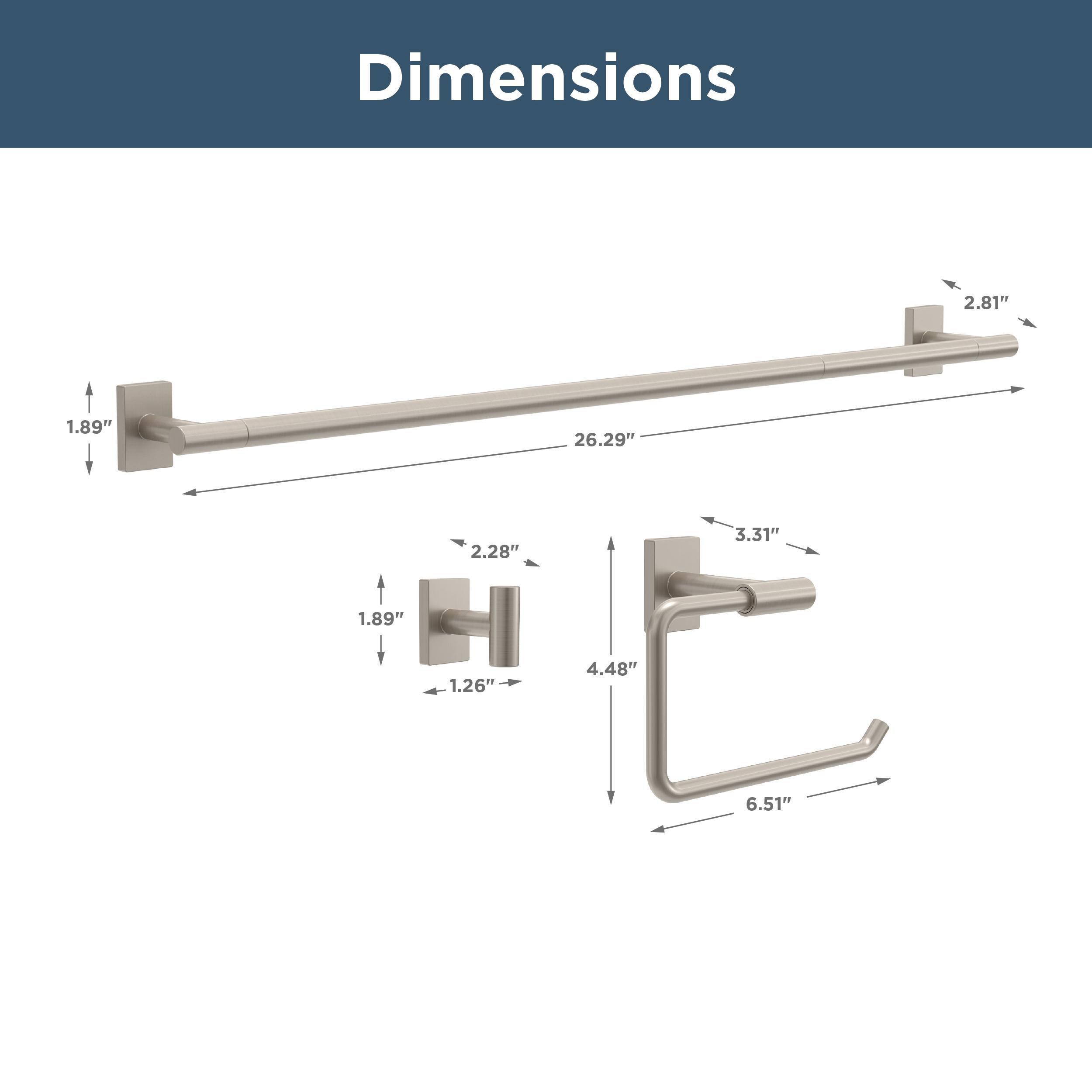 Juego de Accesorios de Baño Decorativos Hartwell de Níquel Satinado de 3 Piezas - Barra para Toallas, Anillo para Toallas, Gancho para Batas incluidos HRT63-SN