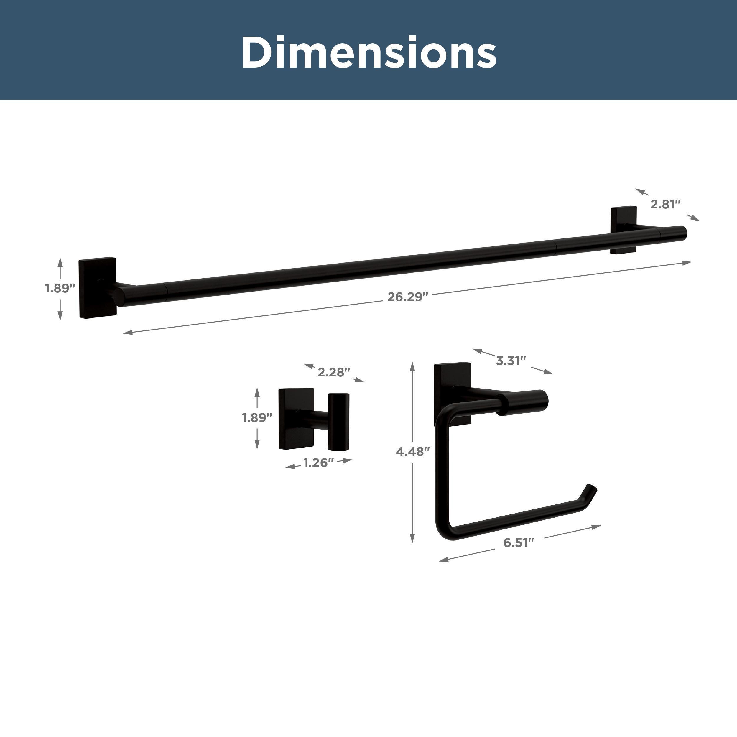 Juego de accesorios de baño decorativos Franklin Brass 3 piezas en negro mate Hartwell - Incluye barra para toallas, gancho para batas y anillo para toallas HRT63-MB