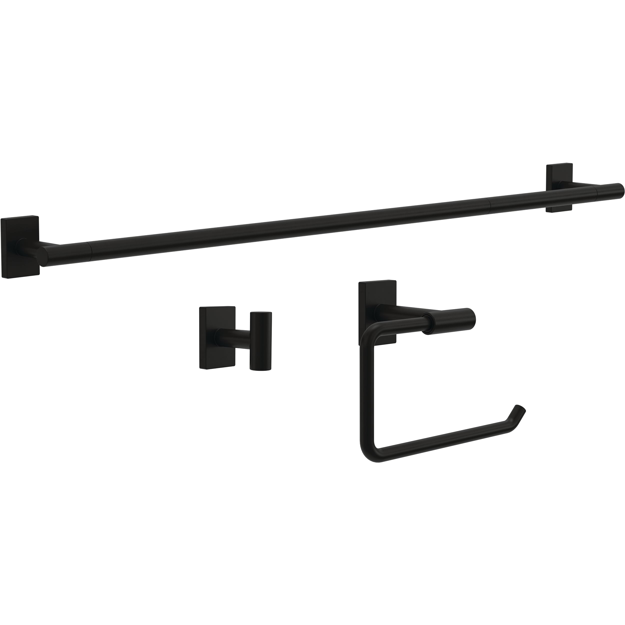Juego de accesorios de baño decorativos Franklin Brass 3 piezas en negro mate Hartwell - Incluye barra para toallas, gancho para batas y anillo para toallas HRT63-MB