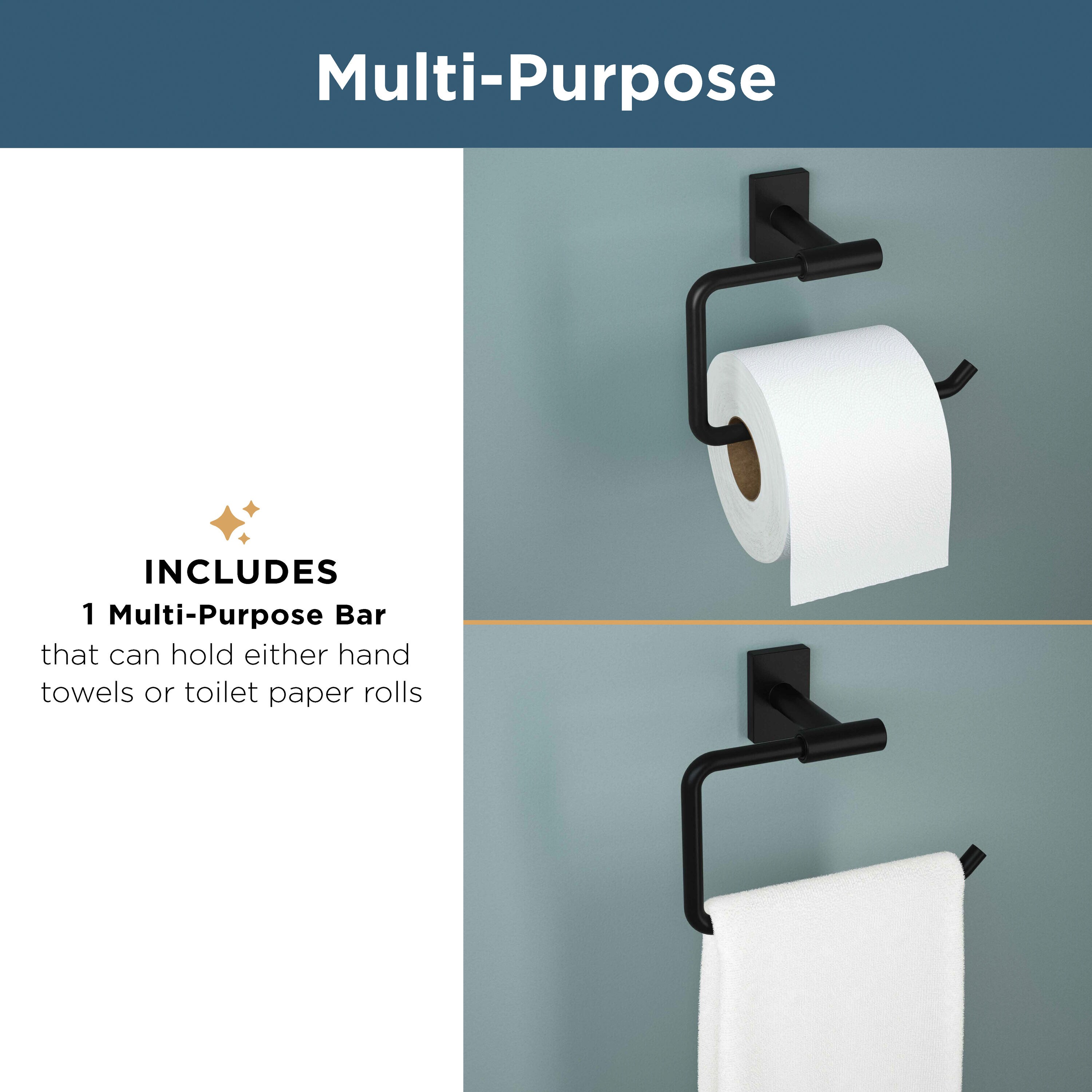 Juego de accesorios de baño decorativos Franklin Brass 3 piezas en negro mate Hartwell - Incluye barra para toallas, gancho para batas y anillo para toallas HRT63-MB