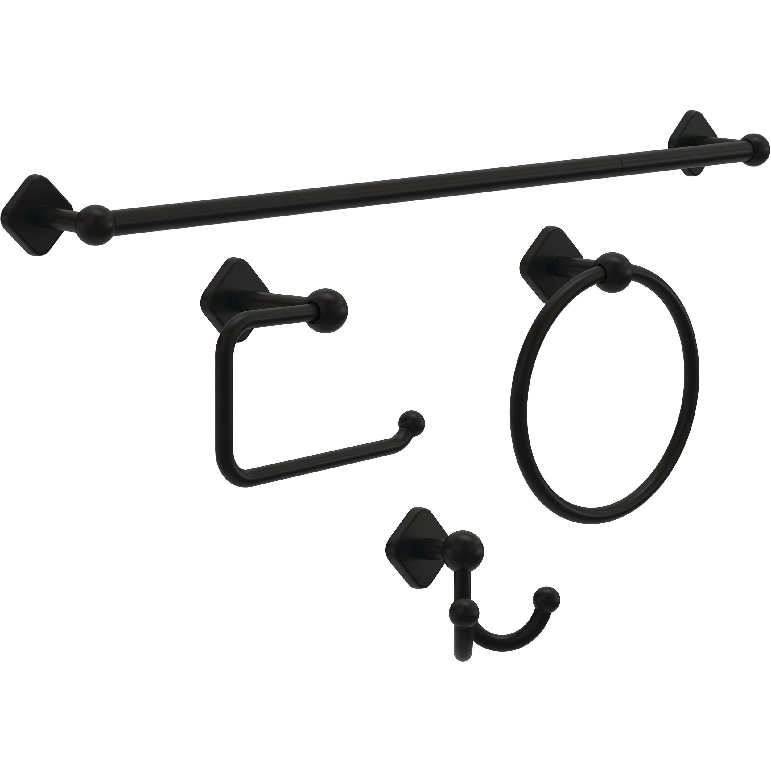 Set de accesorios de baño decorativos en negro mate Gainesville de 4 piezas de Franklin Brass: barra de toallas, portarrollos, anillo de toalla y gancho para batas incluidos GNV64-MB.