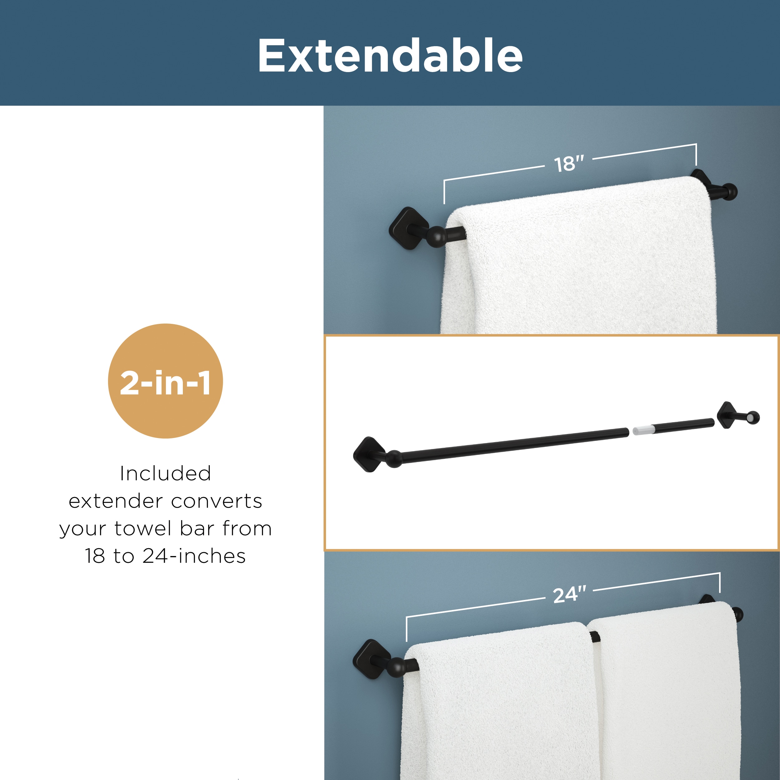 Set de accesorios de baño decorativos en negro mate Gainesville de 4 piezas de Franklin Brass: barra de toallas, portarrollos, anillo de toalla y gancho para batas incluidos GNV64-MB.