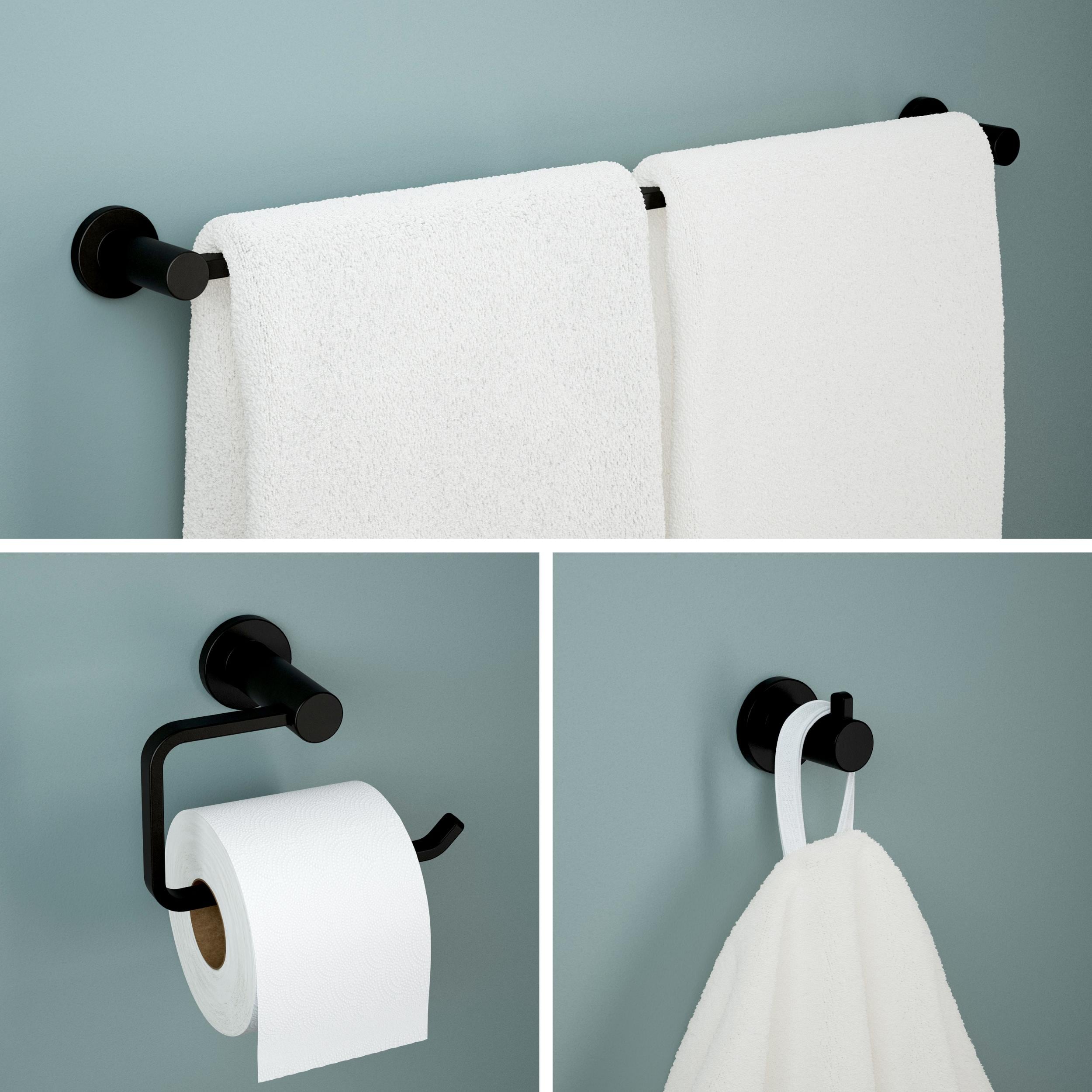 Juego de accesorios de baño decorativos en negro mate de 3 piezas Franklin Brass Kildare: Barra para toallas, anillo para toallas y gancho para batas incluidos KLD63-MB