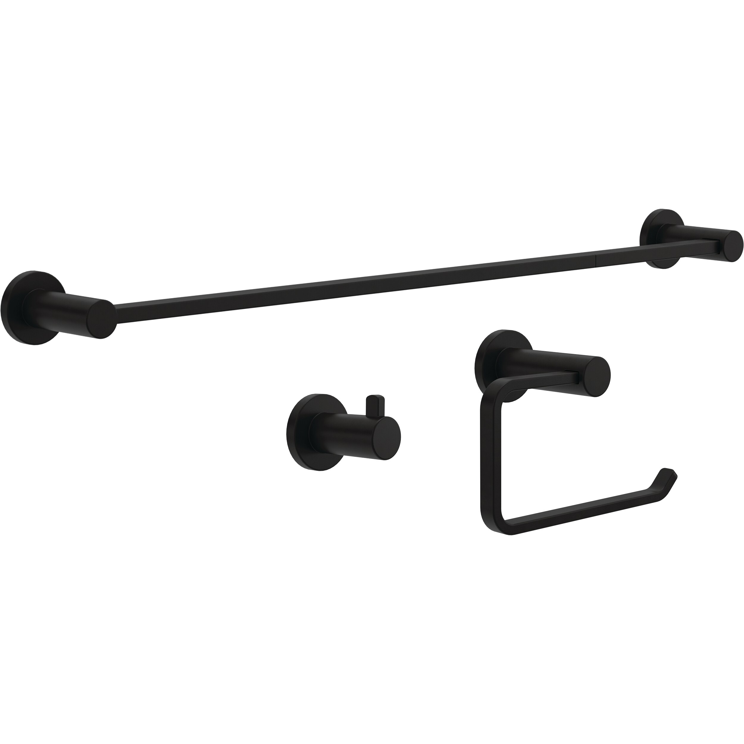 Juego de accesorios de baño decorativos en negro mate de 3 piezas Franklin Brass Kildare: Barra para toallas, anillo para toallas y gancho para batas incluidos KLD63-MB