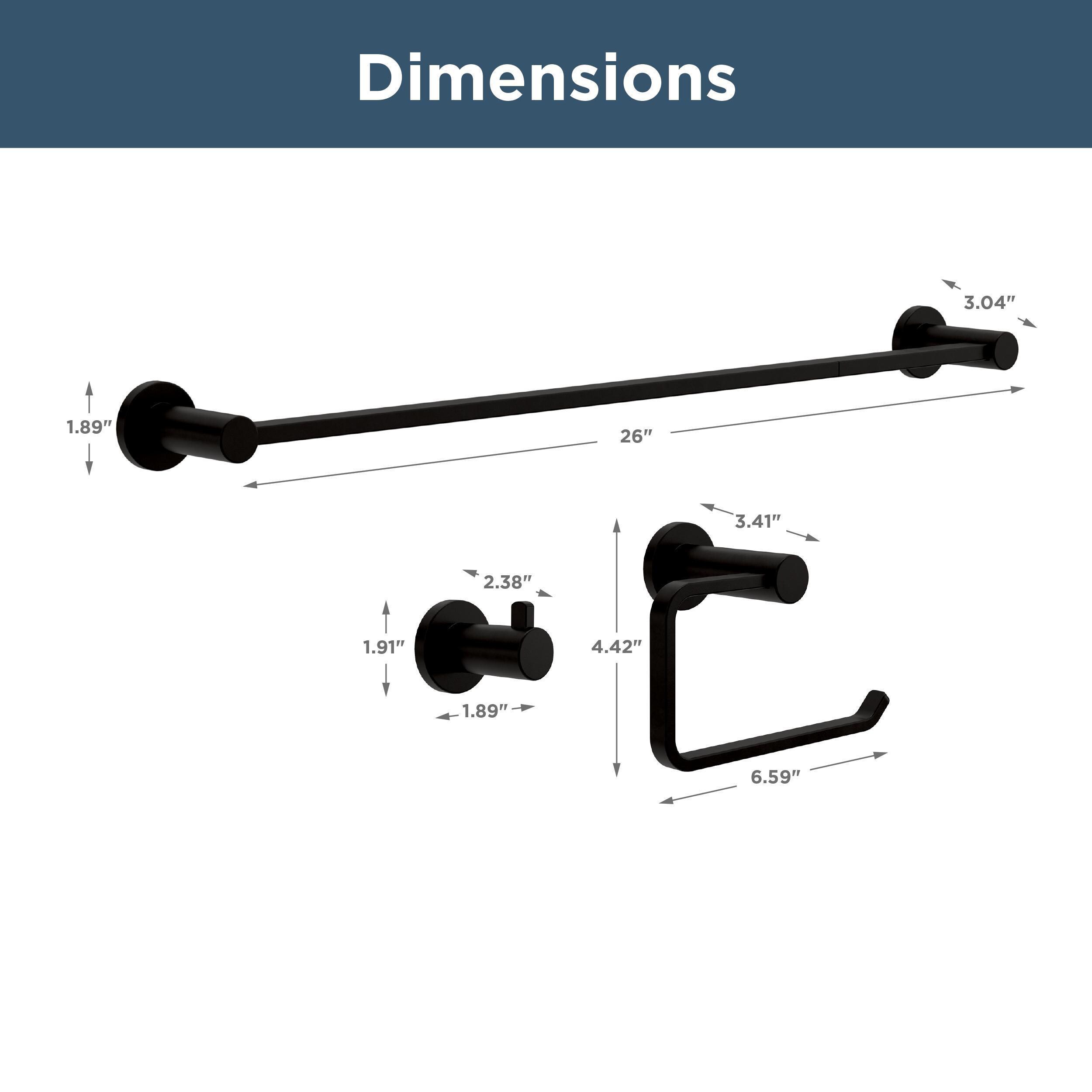 Juego de accesorios de baño decorativos en negro mate de 3 piezas Franklin Brass Kildare: Barra para toallas, anillo para toallas y gancho para batas incluidos KLD63-MB
