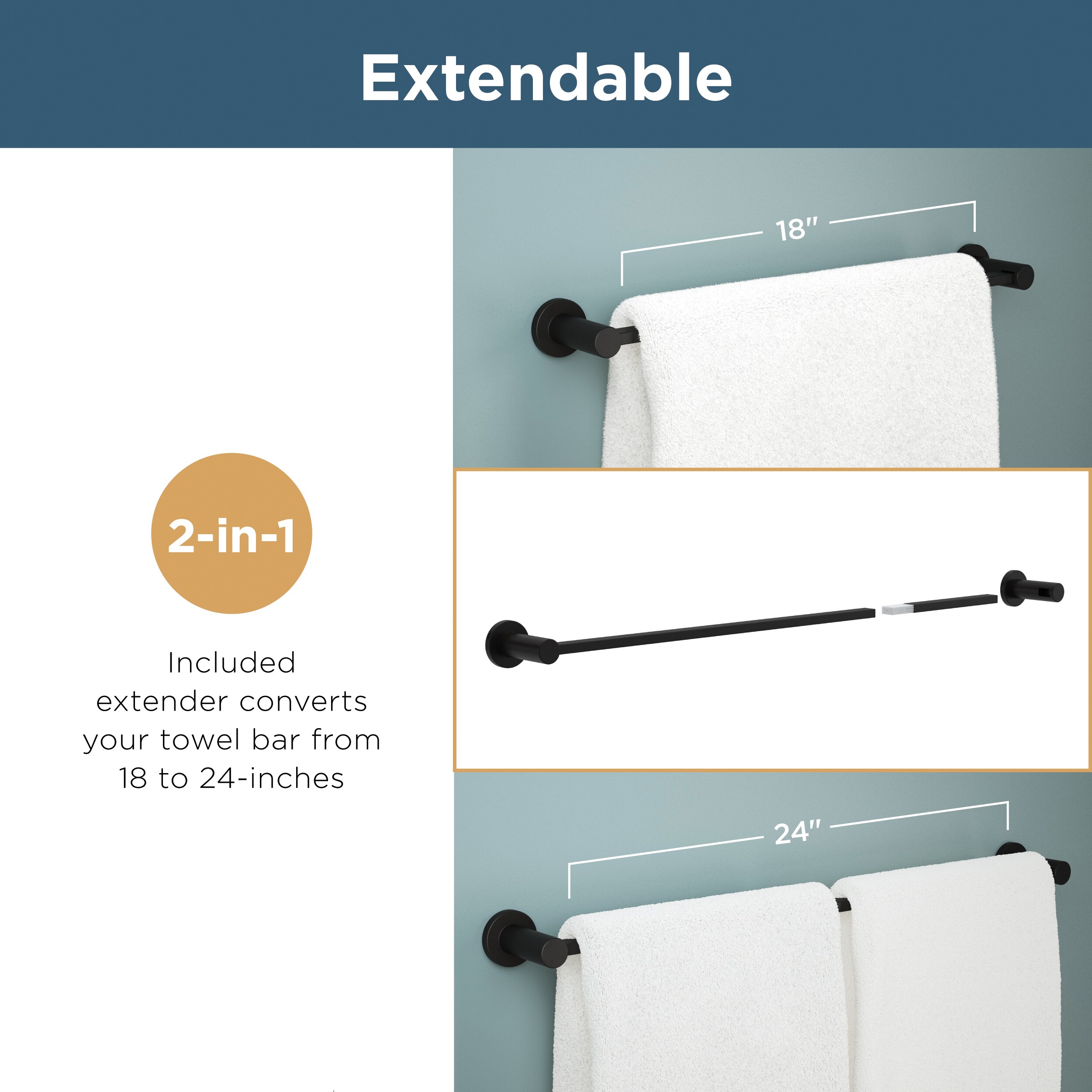 Juego de accesorios de baño decorativos en negro mate de 3 piezas Franklin Brass Kildare: Barra para toallas, anillo para toallas y gancho para batas incluidos KLD63-MB