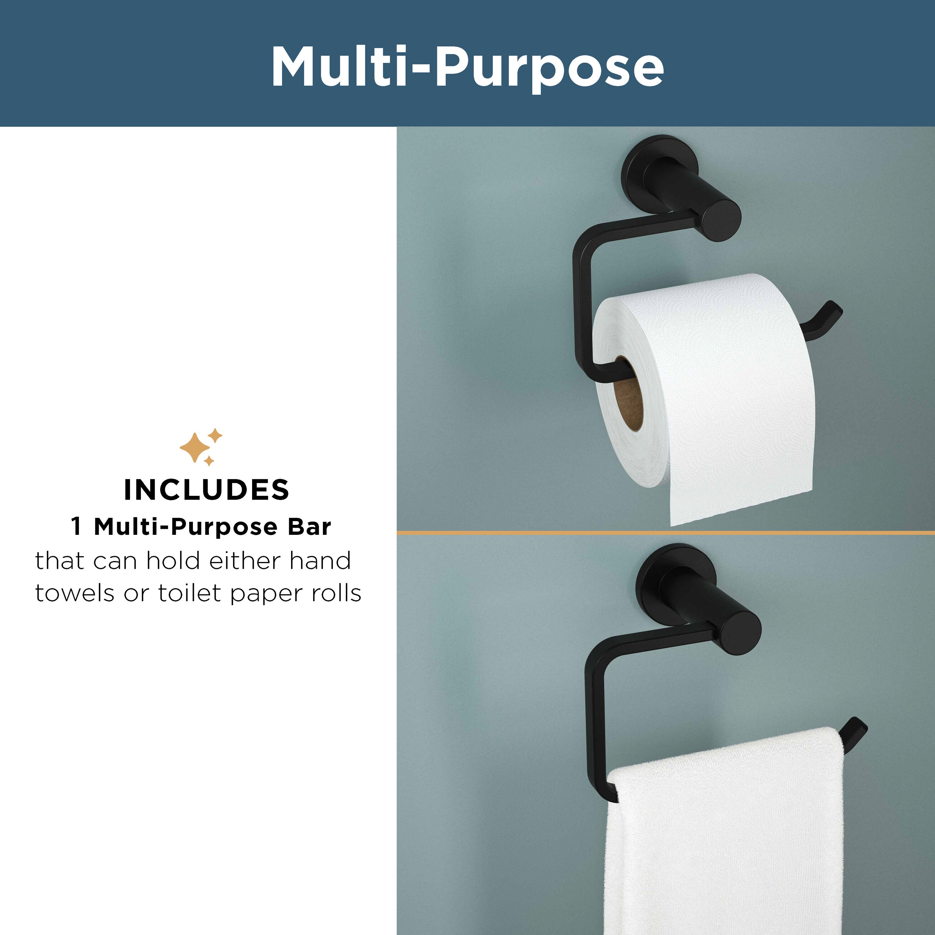 Juego de accesorios de baño decorativos en negro mate de 3 piezas Franklin Brass Kildare: Barra para toallas, anillo para toallas y gancho para batas incluidos KLD63-MB
