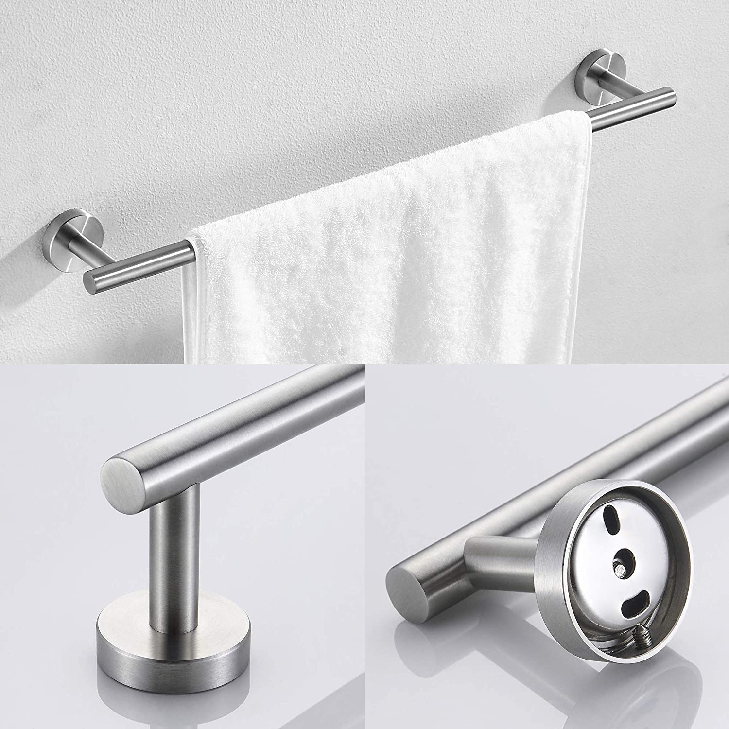 Set de accesorios para baño decorativos de níquel cepillado de 3 piezas - Barra para toallas, porta papel higiénico, y gancho para batas incluidos Q-875-OTOP