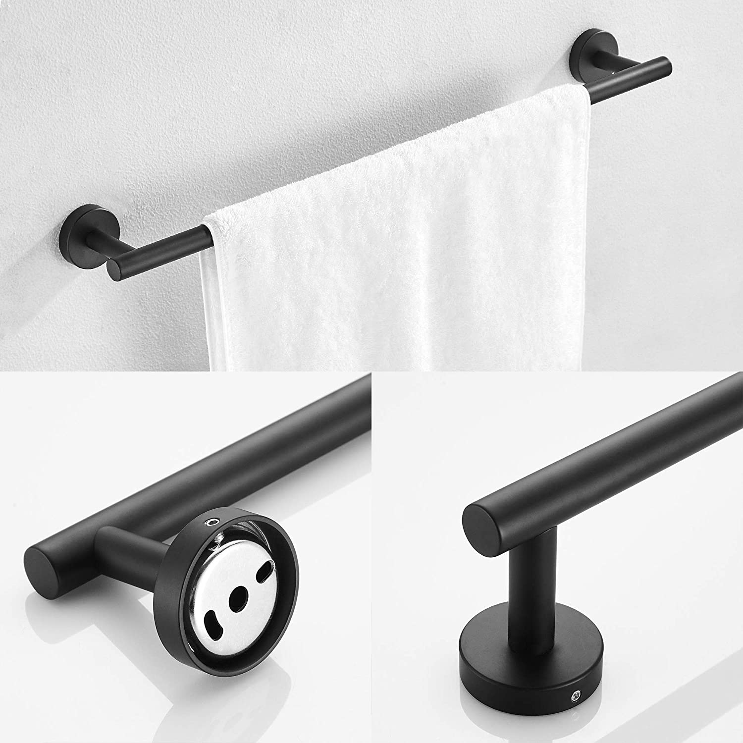 Juego de Accesorios de Baño Decorativos en Negro Mate de 3 Piezas - Barra para Toallas, Portarrollos de Papel Higiénico y Gancho para Batas Incluidos Q-873-OTOP