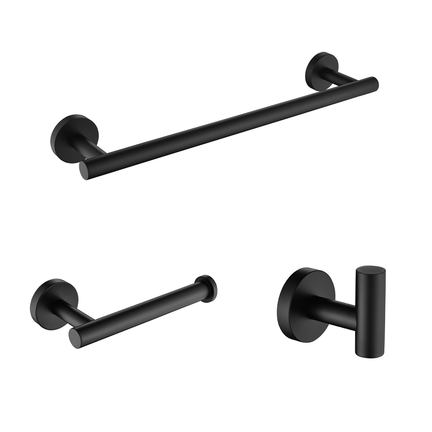 Juego de Accesorios de Baño Decorativos en Negro Mate de 3 Piezas - Barra para Toallas, Portarrollos de Papel Higiénico y Gancho para Batas Incluidos Q-873-OTOP
