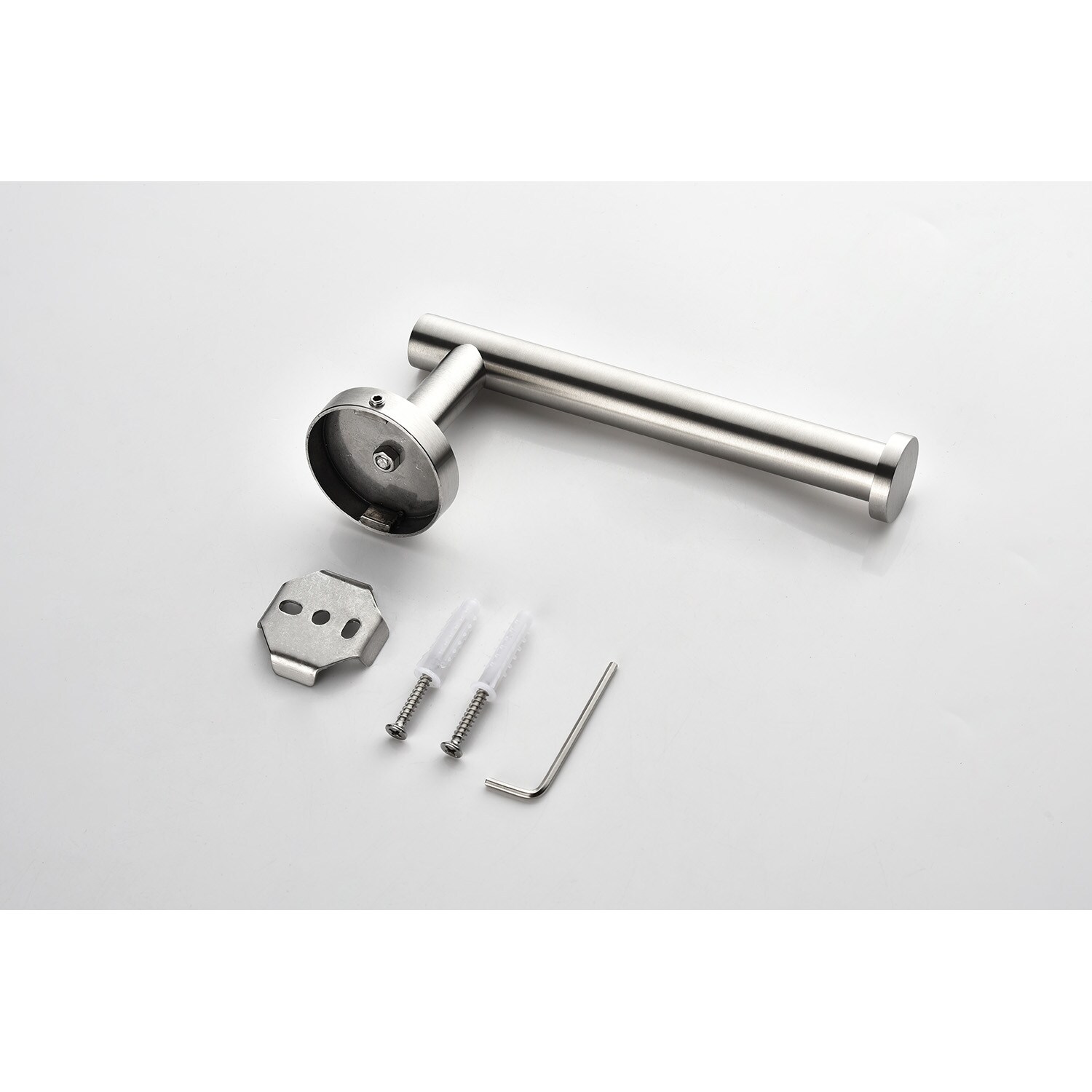 Juego de Accesorios Decorativos para Baño de 3 Piezas en Níquel Cepillado: Portarrollos de papel higiénico, Argolla para toalla y Gancho para bata incluidos Q-917-OTOP