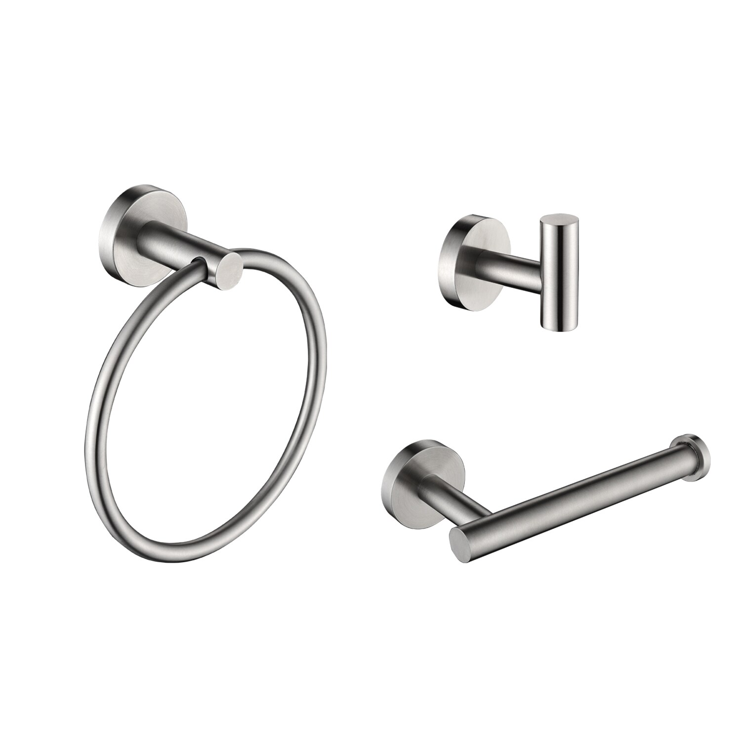 Juego de Accesorios Decorativos para Baño de 3 Piezas en Níquel Cepillado: Portarrollos de papel higiénico, Argolla para toalla y Gancho para bata incluidos Q-917-OTOP