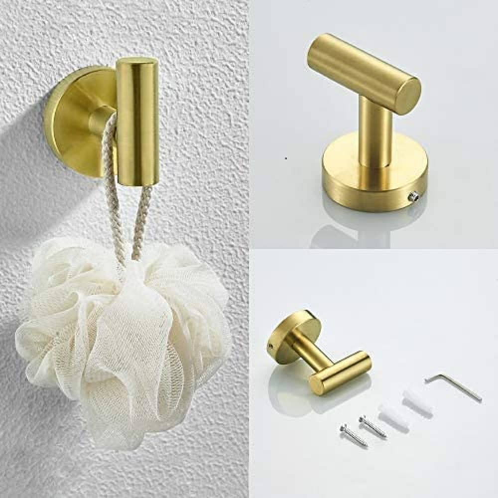 Juego de 3 piezas de herrajes de baño decorativos en color dorado cepillado - Incluye toallero, portarrollos y gancho para batas