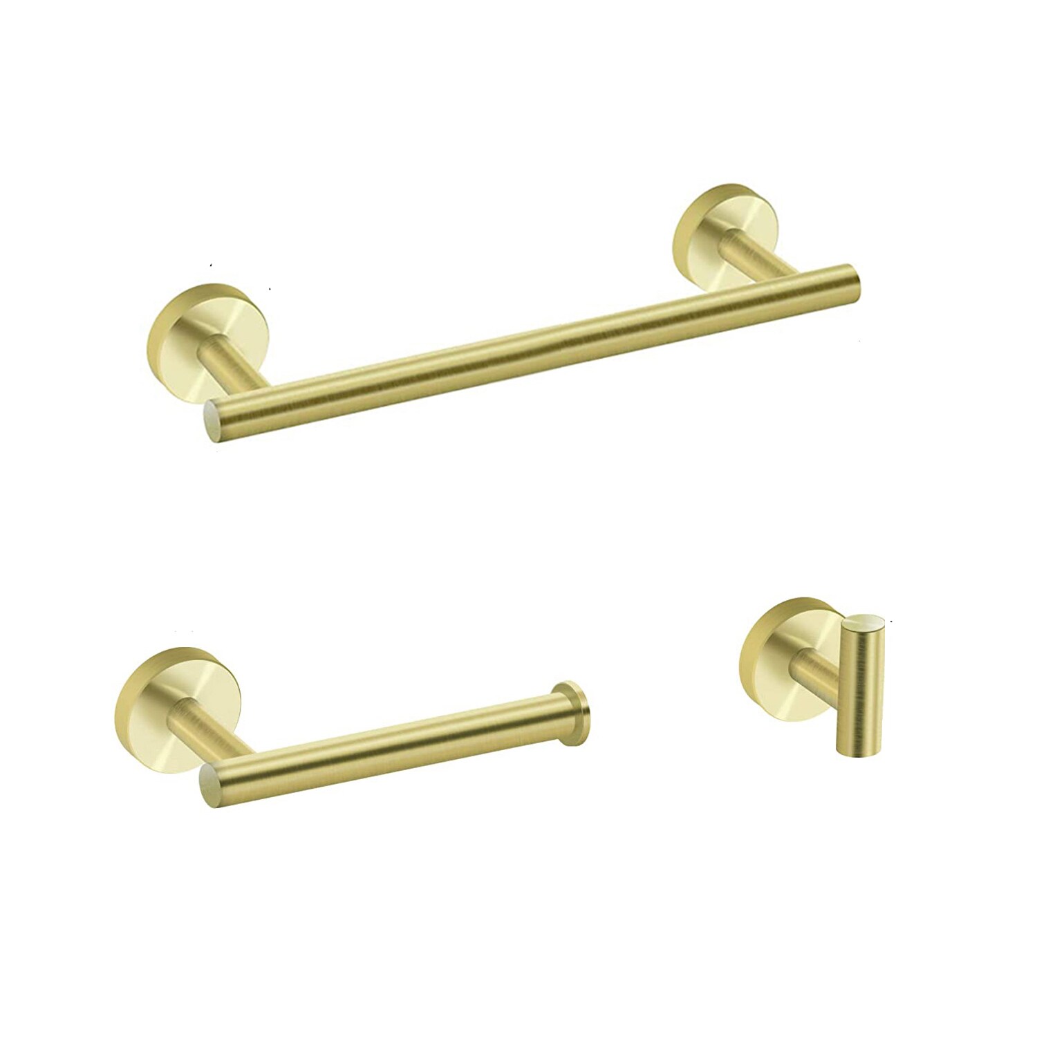 Juego de 3 piezas de herrajes de baño decorativos en color dorado cepillado - Incluye toallero, portarrollos y gancho para batas