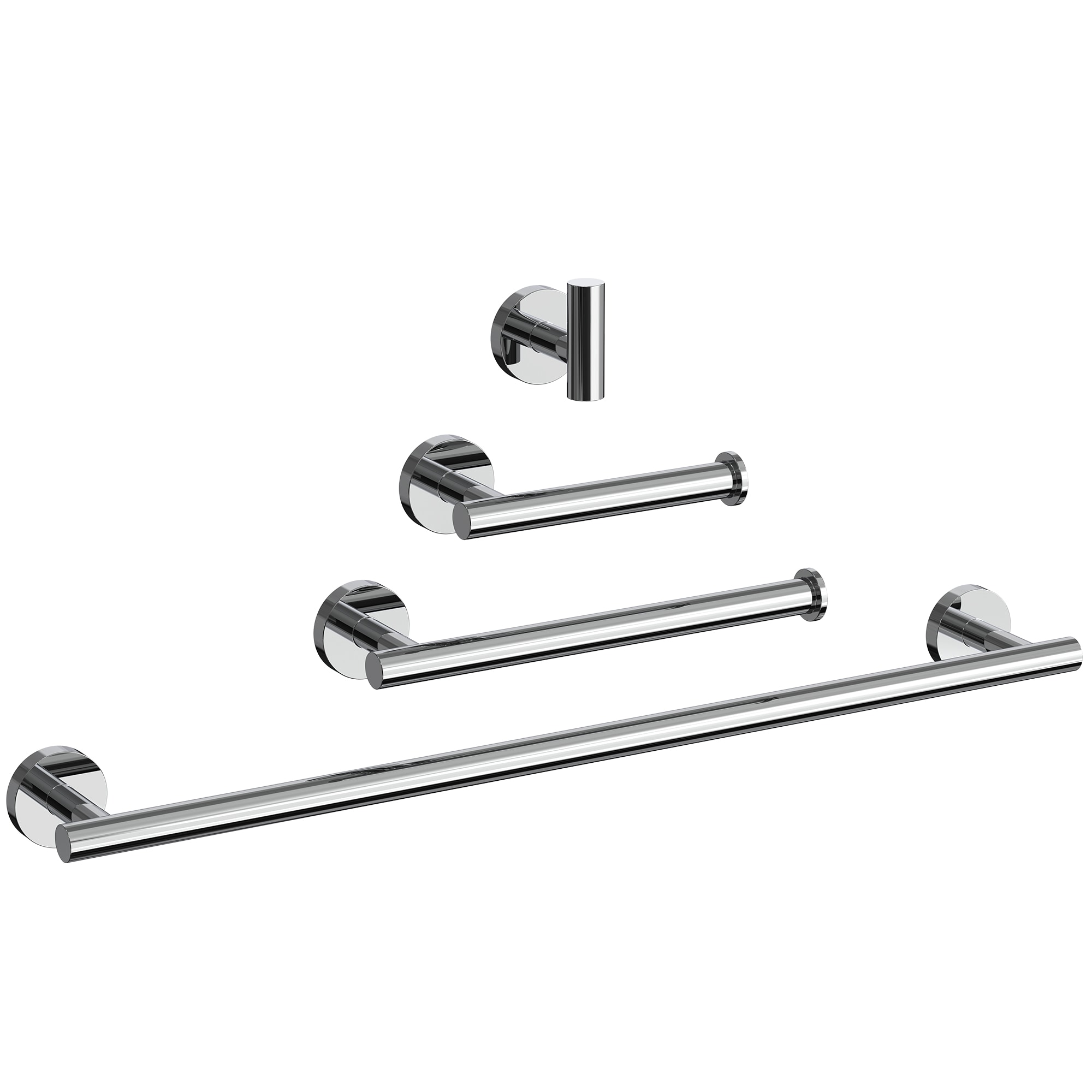 Juego de accesorios de baño decorativos cromados de 4 piezas EVERSTEIN - Incluye barra de toallas, porta papel higiénico y gancho para batas