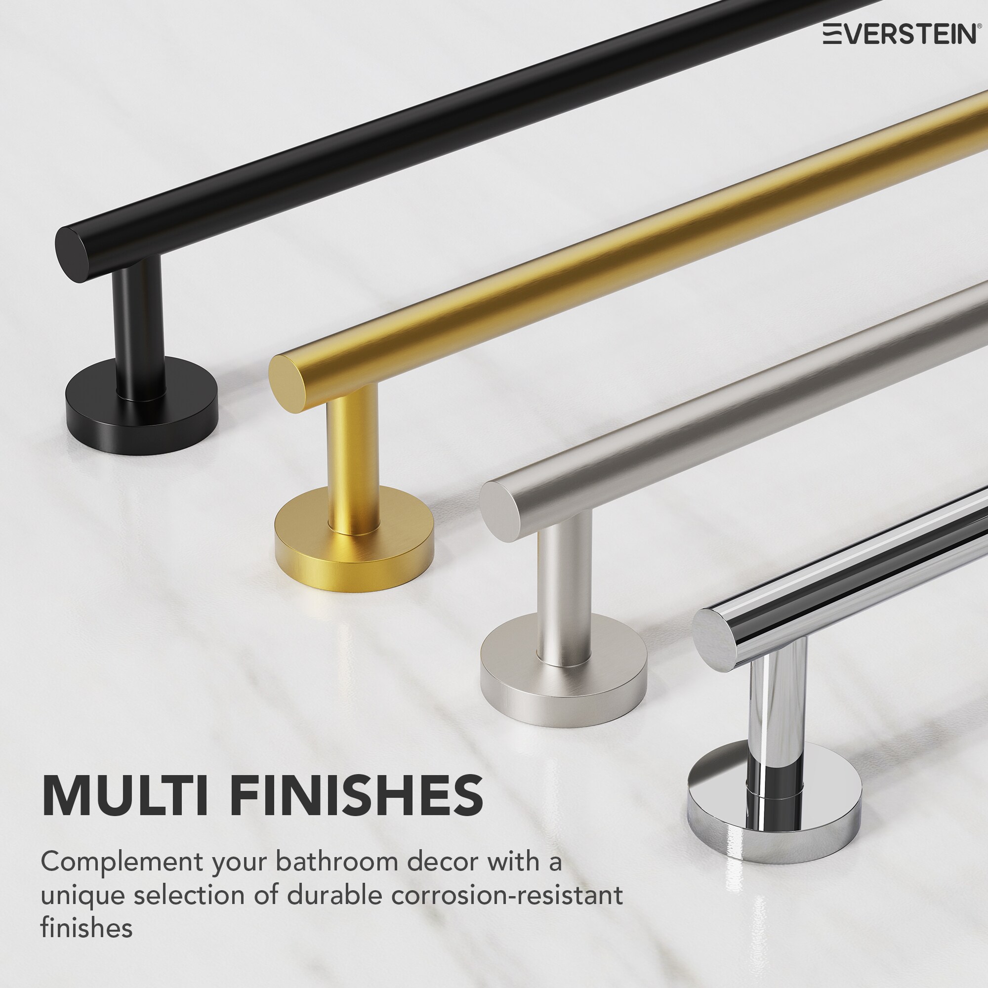 Juego de accesorios de baño decorativos cromados de 4 piezas EVERSTEIN - Incluye barra de toallas, porta papel higiénico y gancho para batas