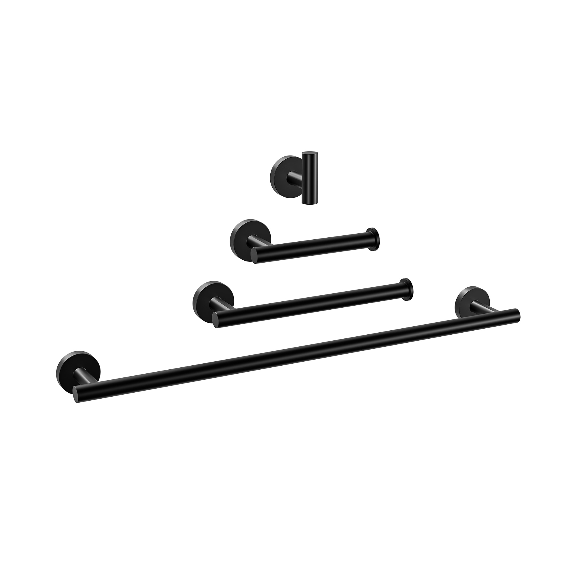 Juego de 4 piezas de herrajes decorativos para baño en negro mate, que incluye barra para toallas, porta papel higiénico y gancho para batas.