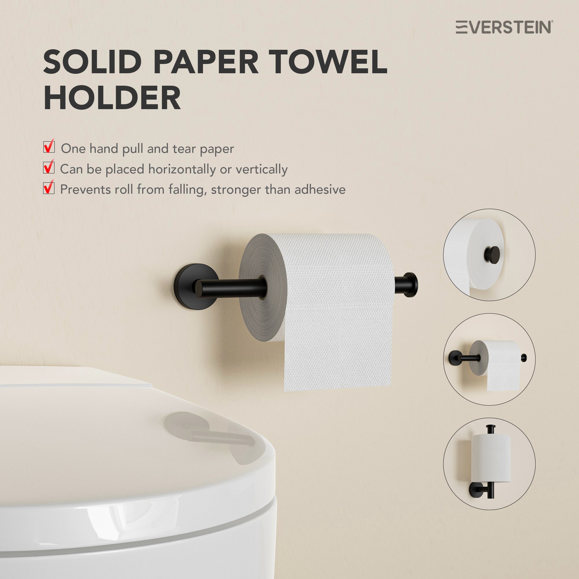 Juego de 4 piezas de herrajes decorativos para baño en negro mate, que incluye barra para toallas, porta papel higiénico y gancho para batas.