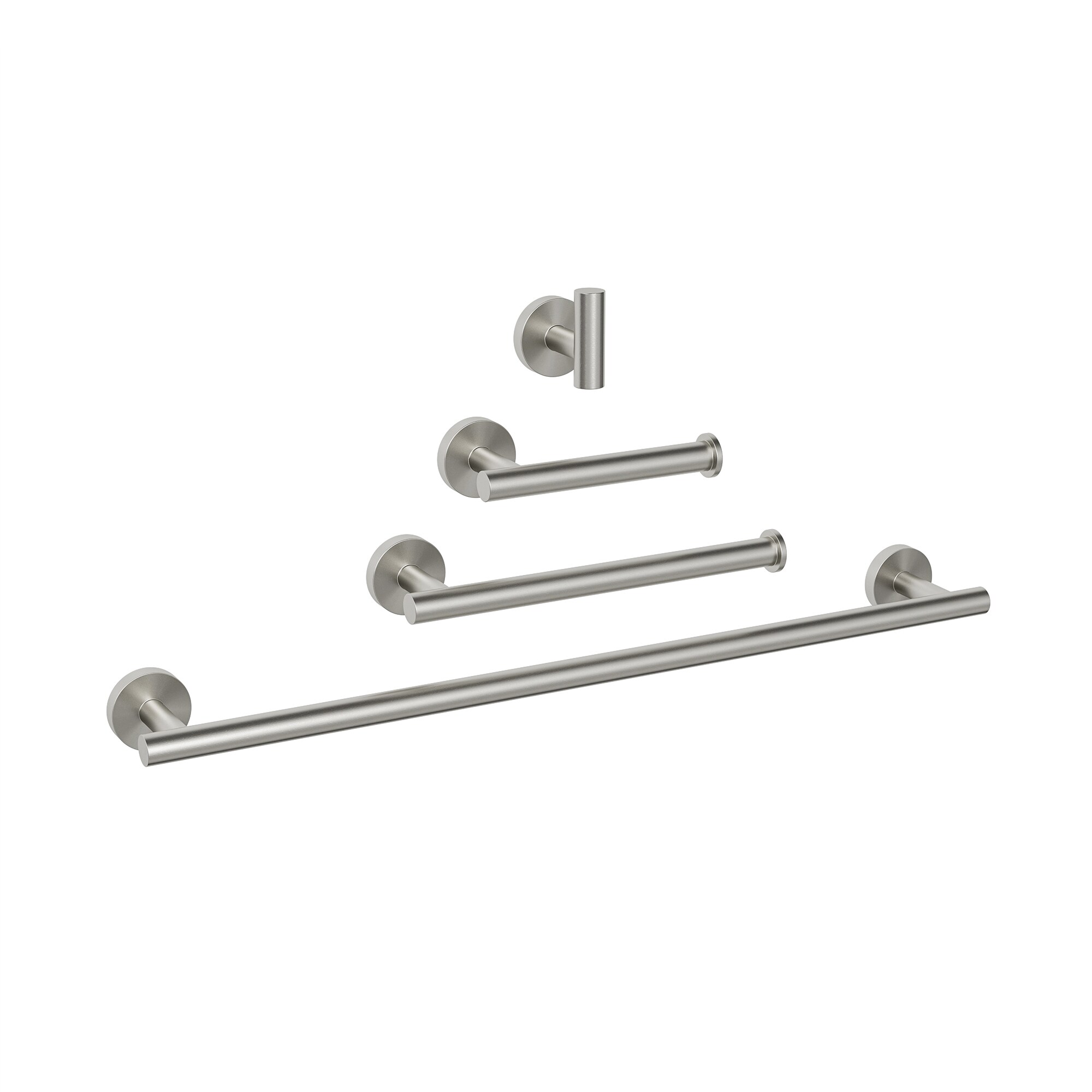 Juego de accesorios de baño decorativos de níquel cepillado de 4 piezas EVERSTEIN: Barra de toalla, porta papel higiénico, gancho para batas incluido Q-836-OTOP