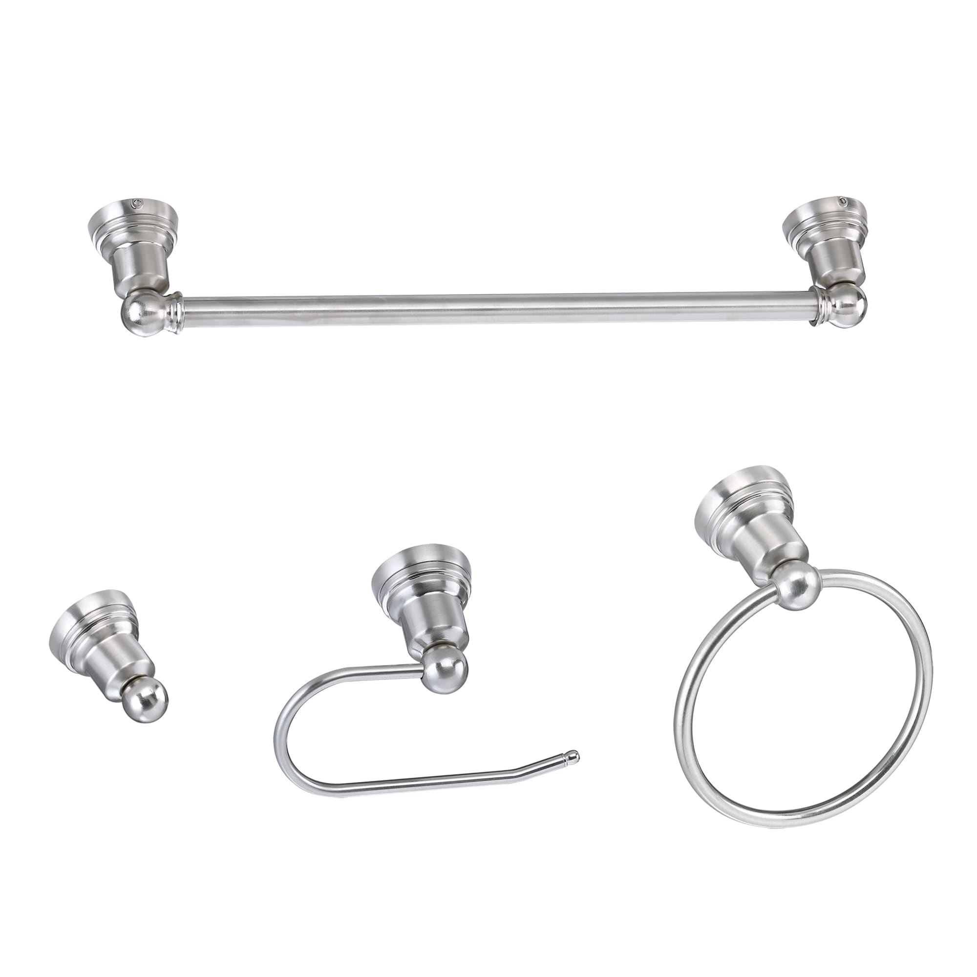 Set de accesorios de baño decorativos de níquel de 4 piezas incluye barra de toallas, portarrollos de papel higiénico, anillo de toalla y gancho para batas, de Sir Faucet TOHLAR-031