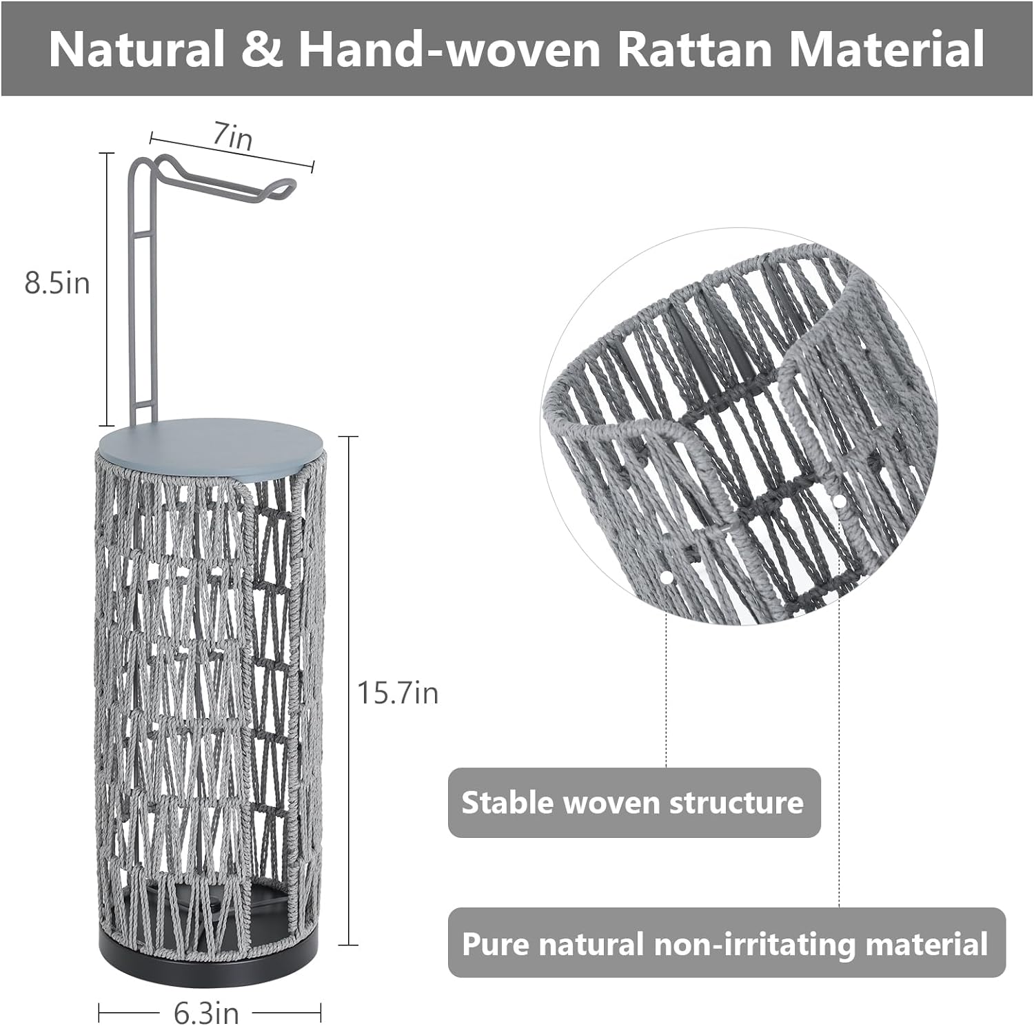 Juego de accesorios decorativos para baño en color gris de Sir Faucet, incluye porta papel higiénico.