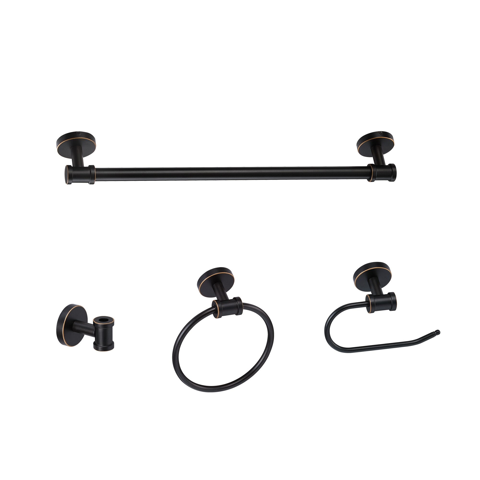 Juego de Accesorios para Baño Decorativos en Negro de 4 Piezas: Barra para Toallas, Anillo para Toallas, Gancho para Batas Incluido.