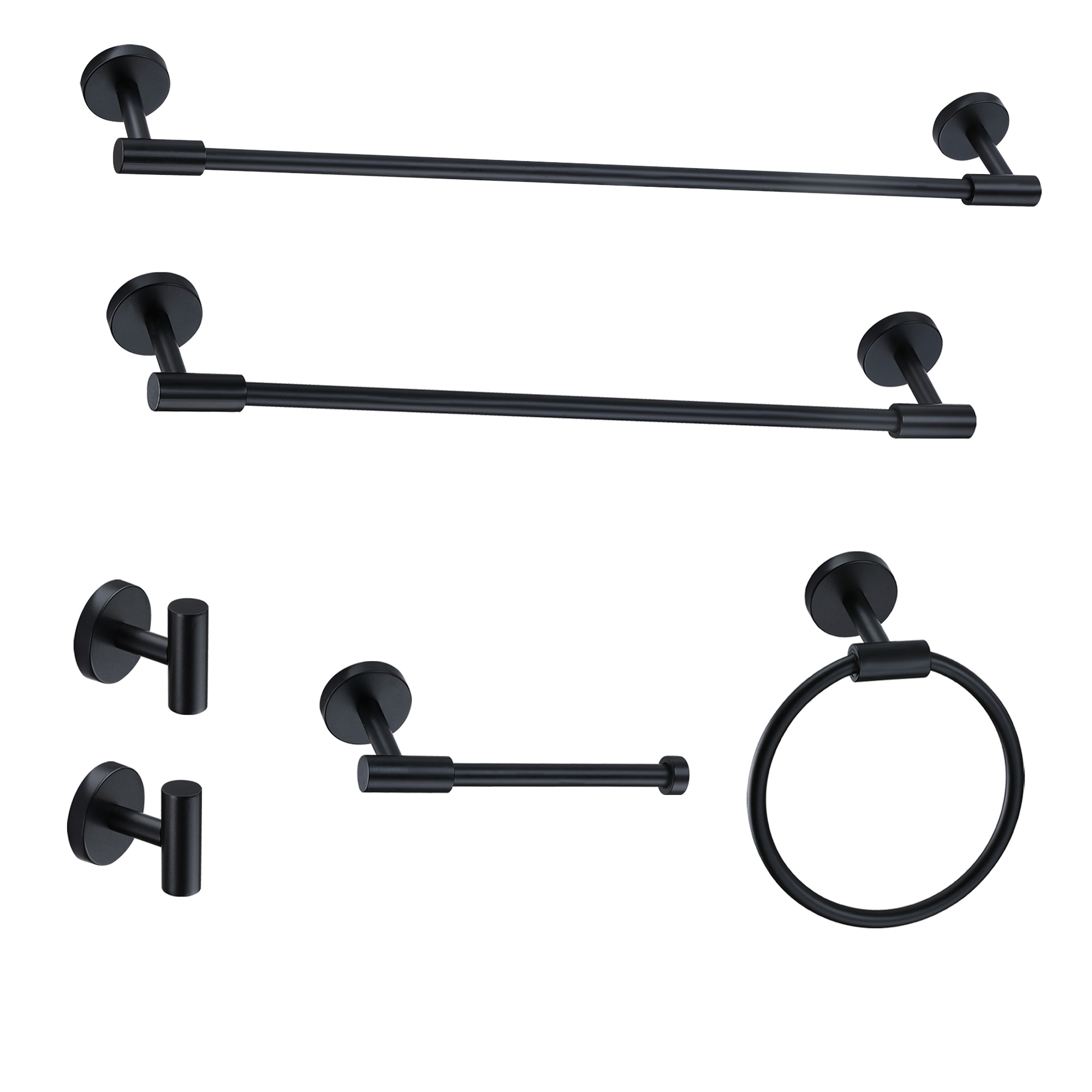 Juego de herrajes para baño decorativos en color negro de 6 piezas, incluye barra para toallas, argolla para toallas y gancho para batas.