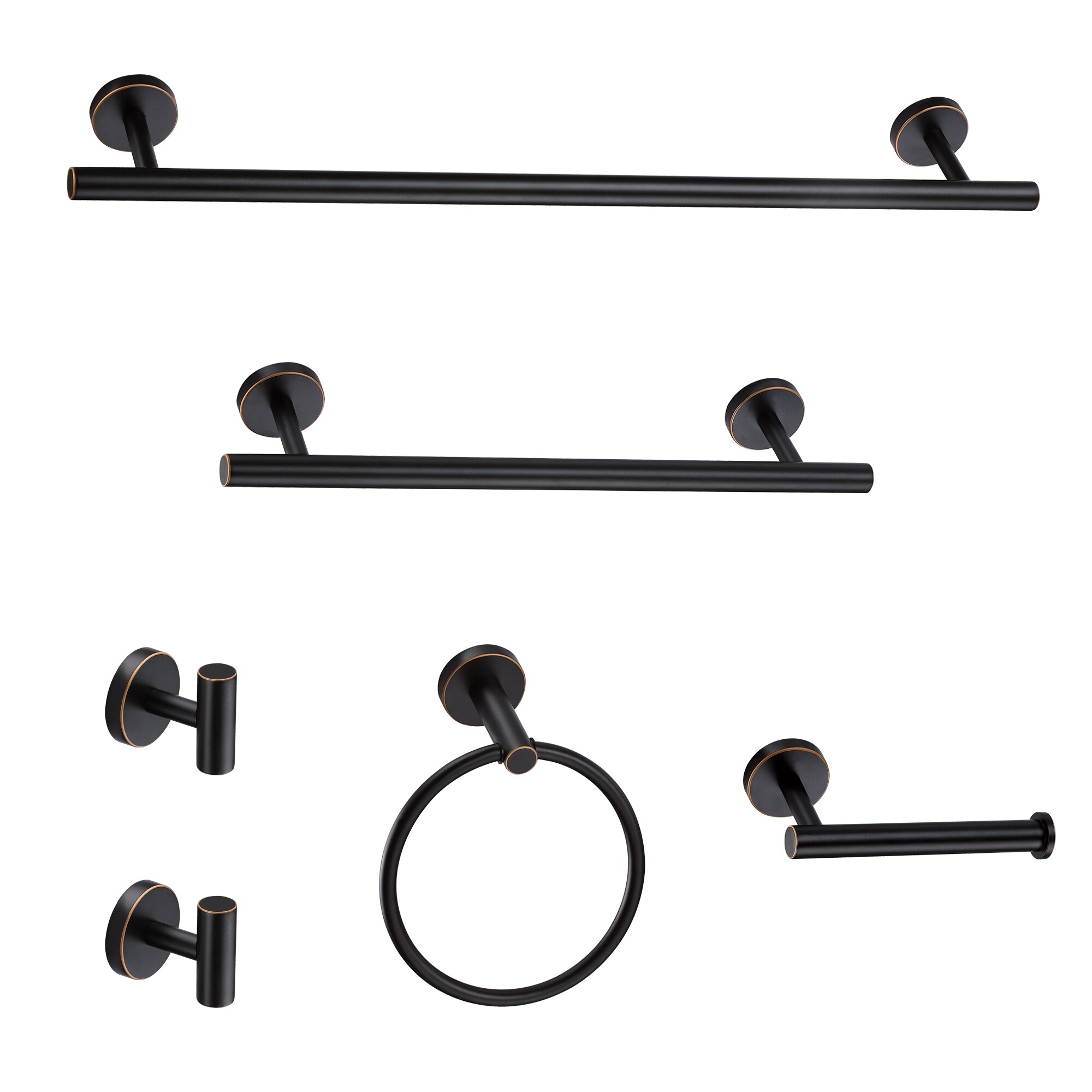 Juego de Accesorios Decorativos para Baño de 6 piezas en color negro, incluye toallero, porta papel higiénico, gancho para batas, y anillo para toallas TOHLAR-032