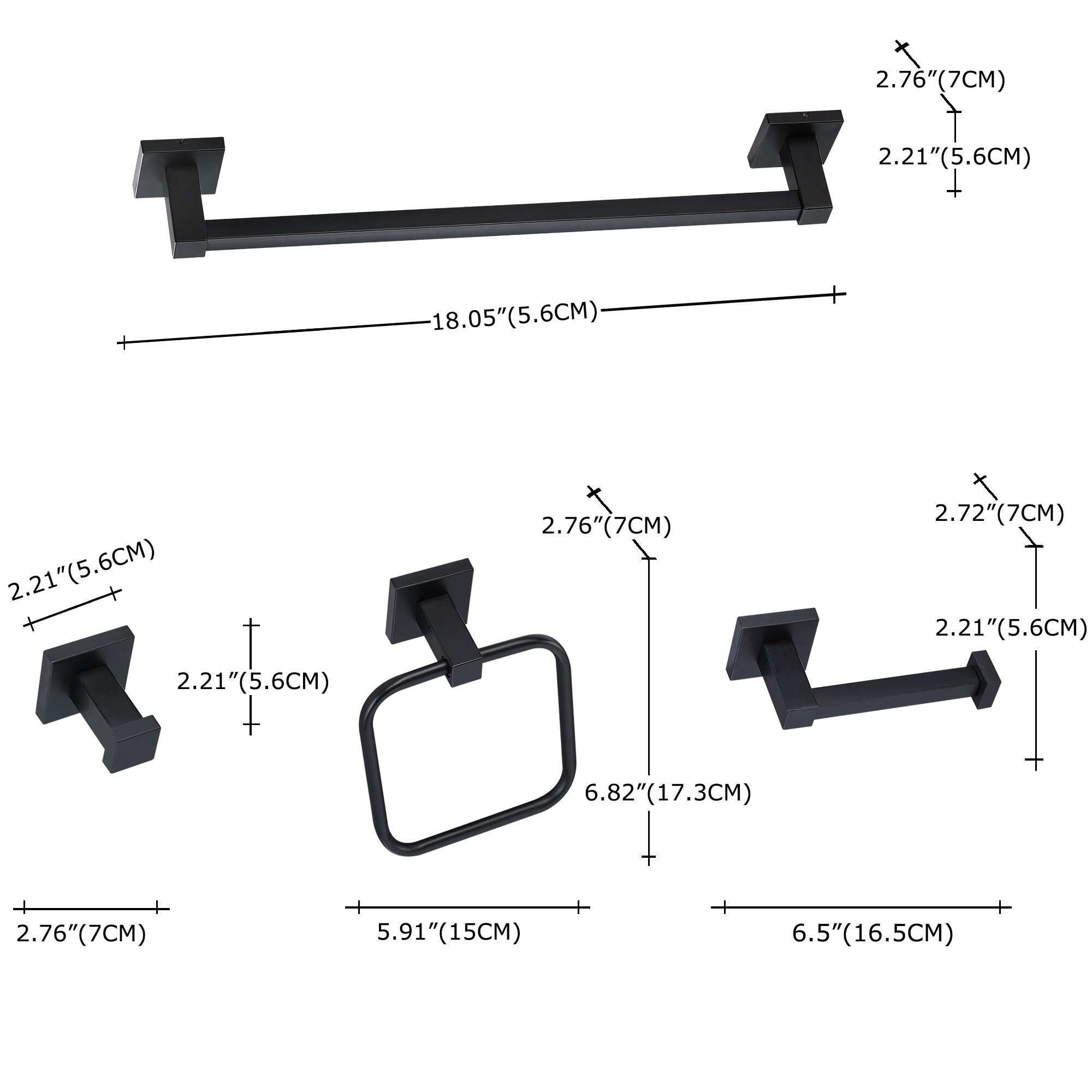 Juego de Accesorios de Baño Decorativos en Negro de 4 Piezas con Barra de Toalla y Gancho para Bata incluidos - TOHLAR-040