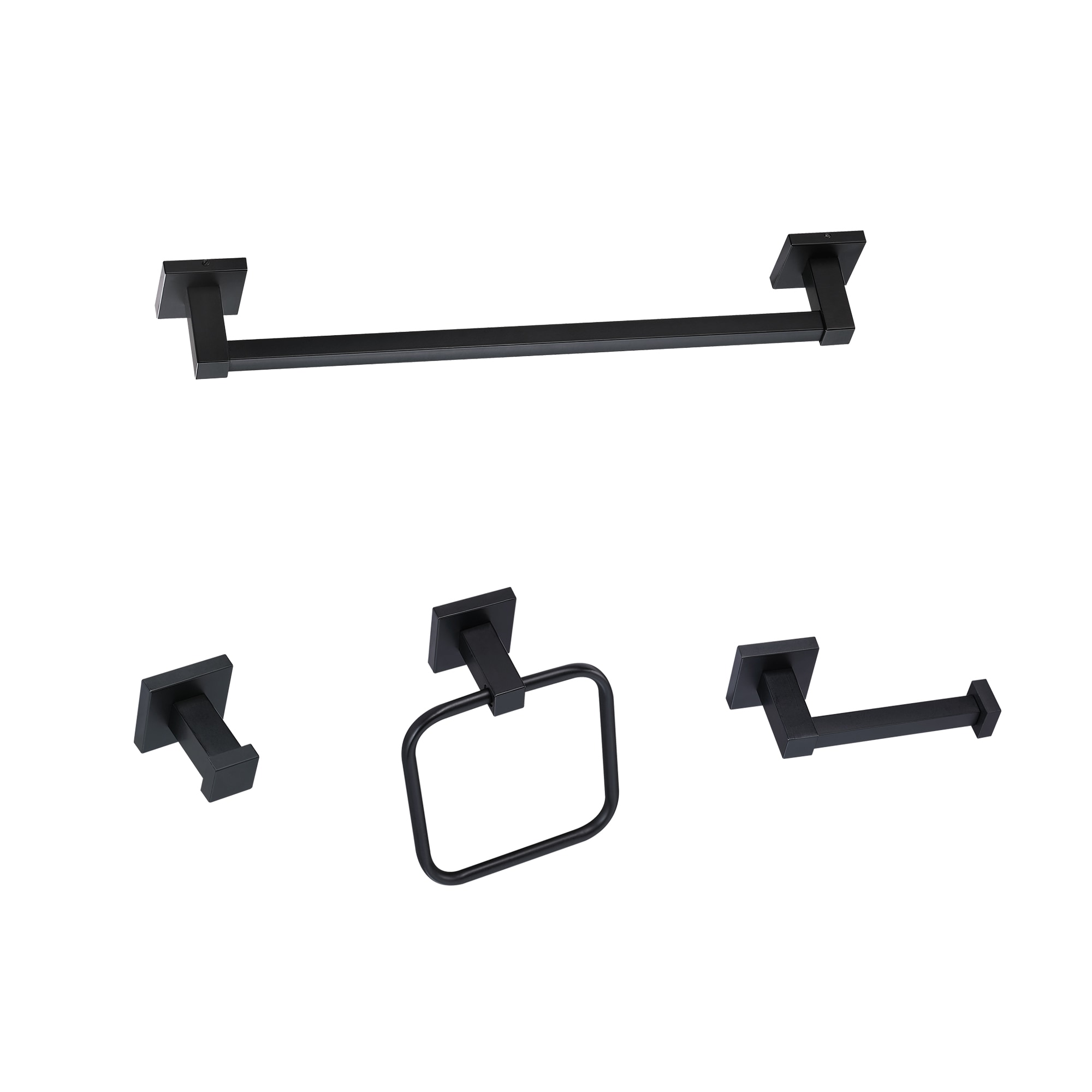 Juego de Accesorios de Baño Decorativos en Negro de 4 Piezas con Barra de Toalla y Gancho para Bata incluidos - TOHLAR-040