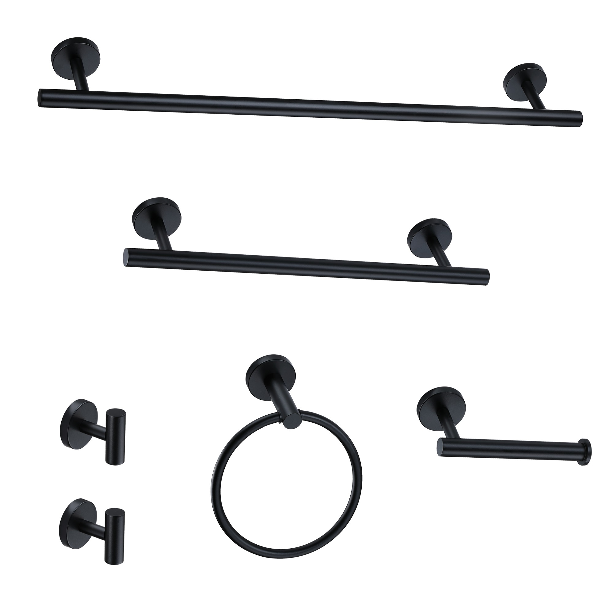 Juego de Accesorios para Baño Decorativos de 6 Piezas en Color NEGRO - Barra de Toalla, Argolla de Toalla, Gancho para Bata Incluidos TOHLAR-008