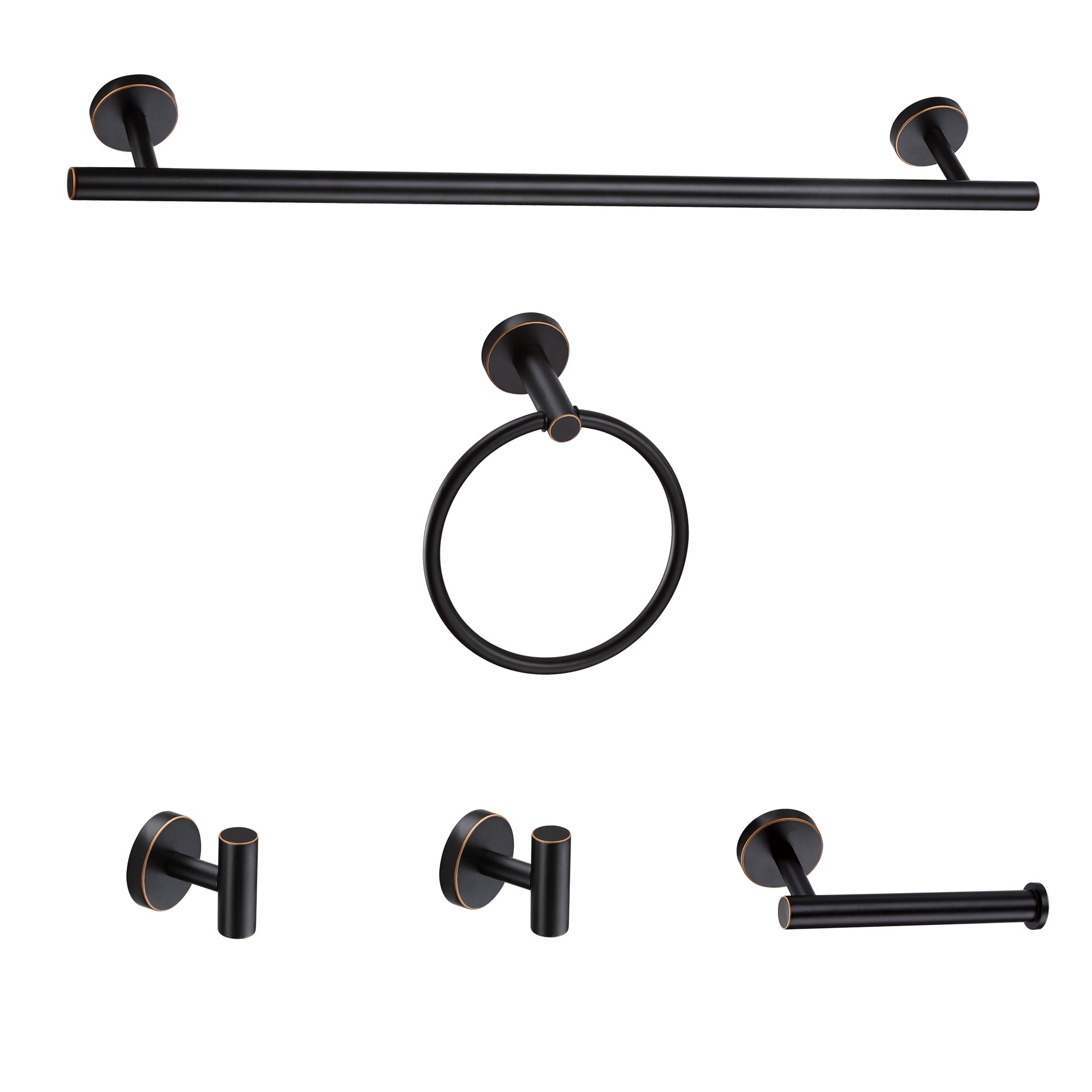 Juego de Accesorios para Baño en Negro, Incluye Barra para Toallas, Anillo para Toallas y Gancho para Batas (TOHLAR-025) de 5 Piezas